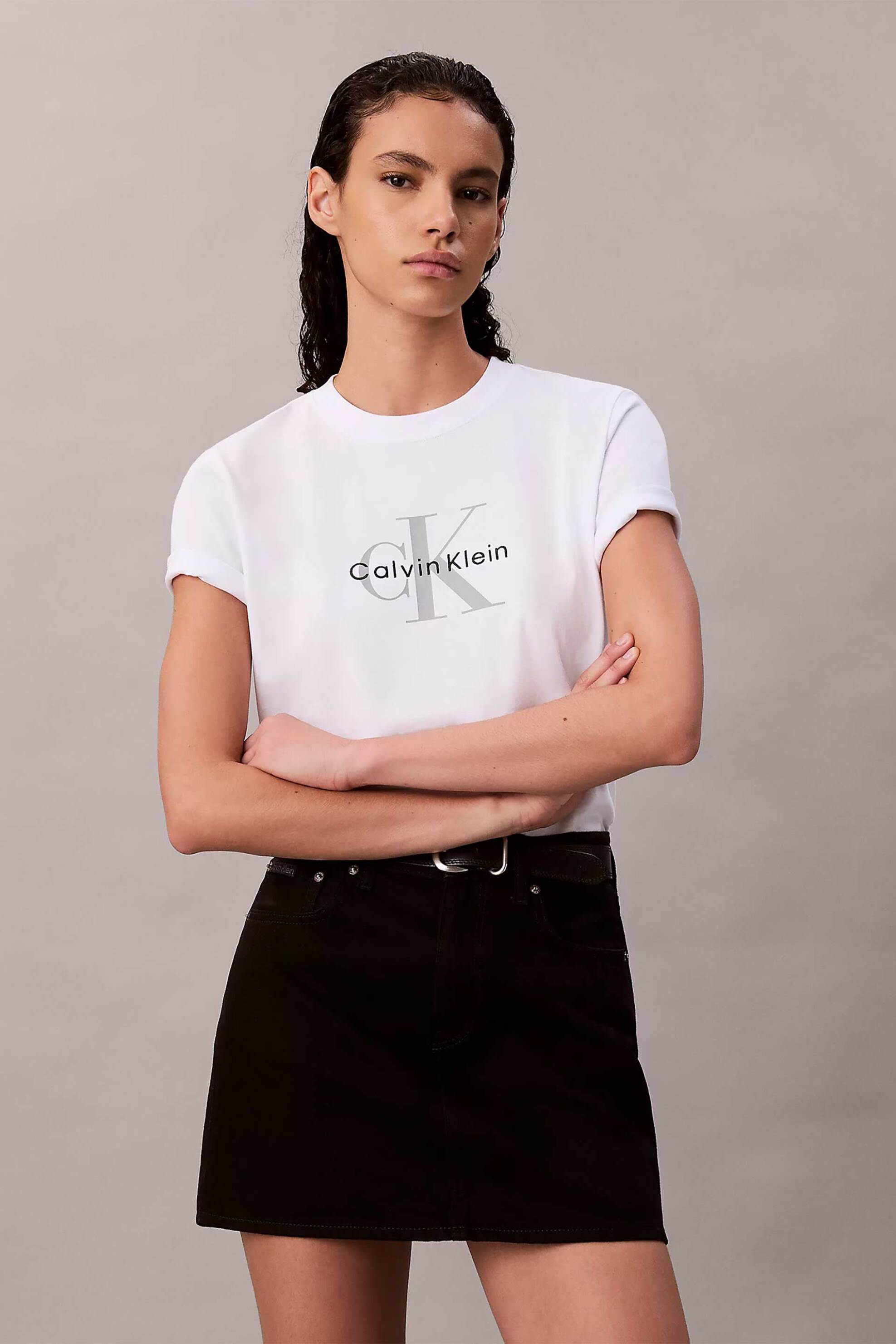 CALVIN KLEIN JEANS Calvin Klein Jeans γυναικείο T-shirt μονόχρωμο με λογότυπο Regular Fit - LV047B865G Λευκό