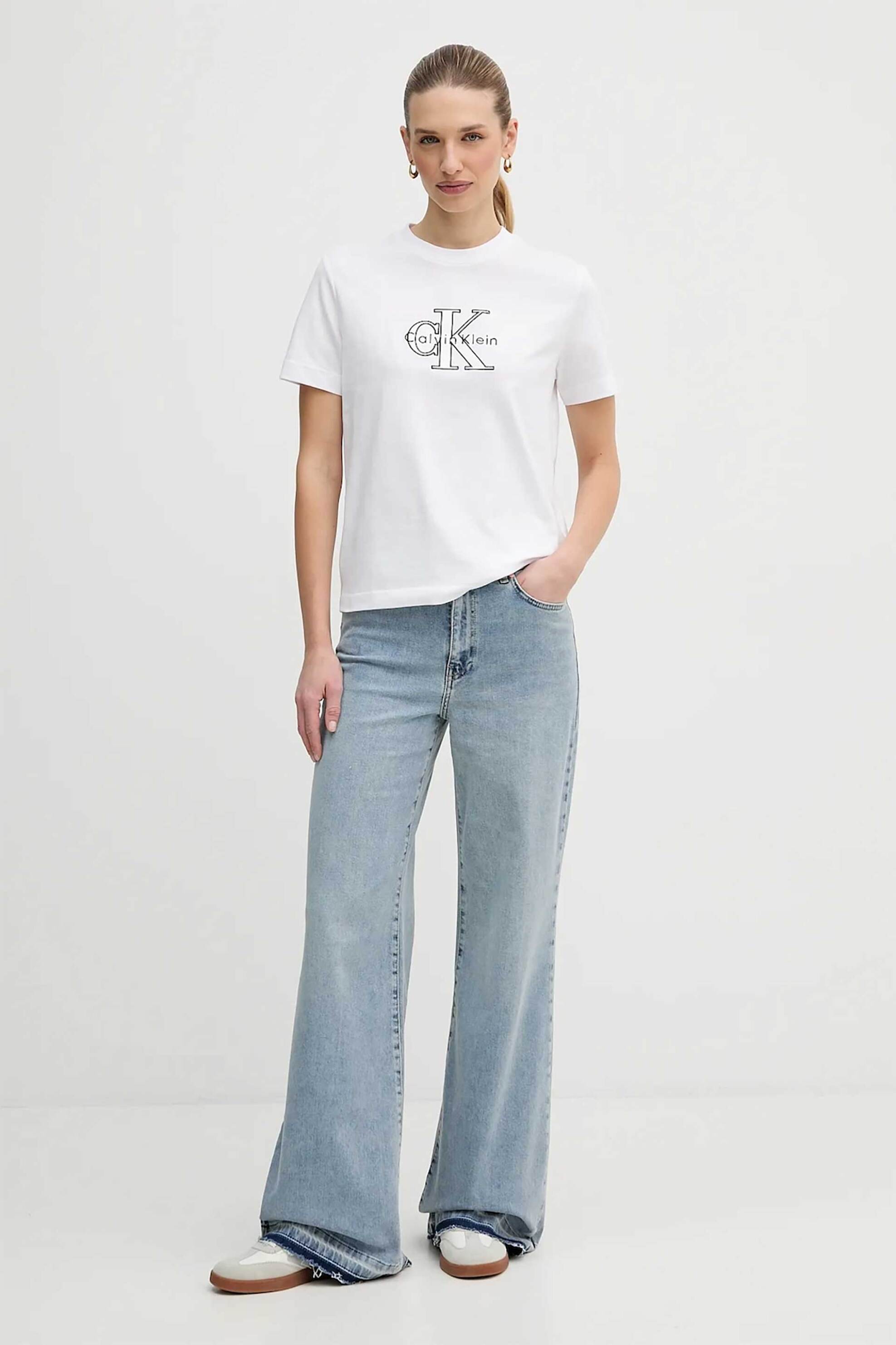 CALVIN KLEIN JEANS Calvin Klein Jeans γυναικείο T-shirt μονόχρωμο με λογότυπο Regular Fit - LV047E819G Λευκό - 2