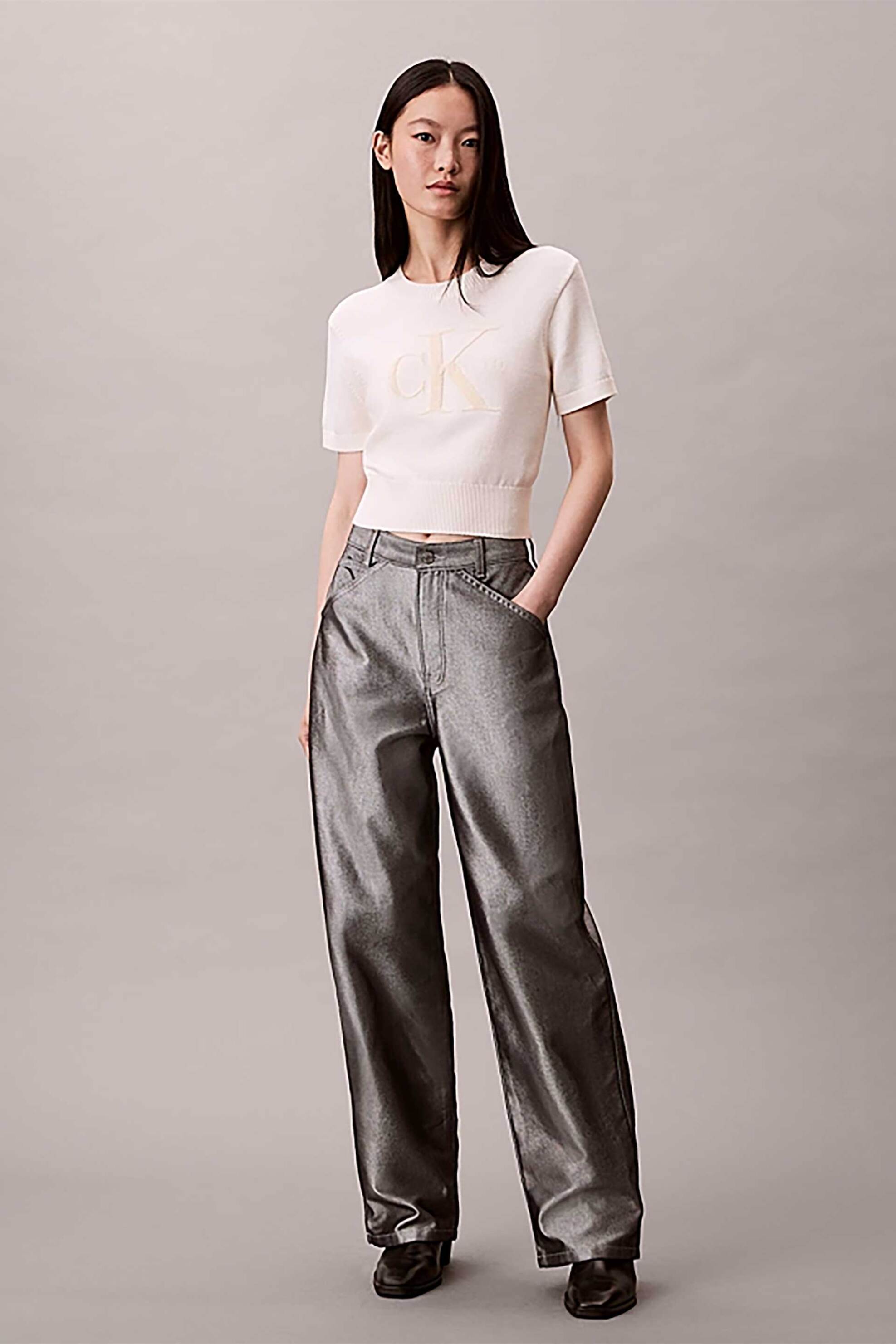 Calvin Klein Jeans γυναικείο πουλόβερ με λογότυπο Regular Fit - LV044E306G Εκρού φωτογραφία