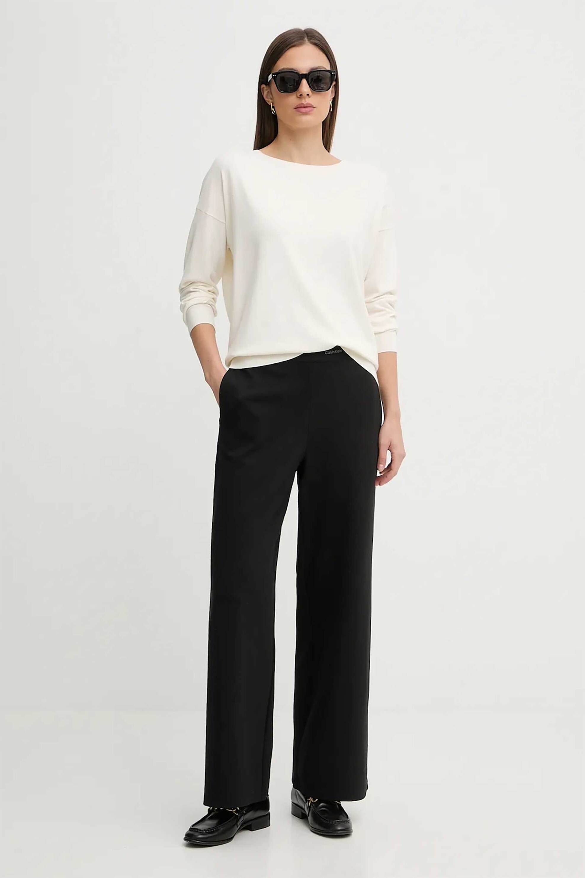 Calvin Klein Jeans γυναικείο παντελόνι με ελαστική μέση και λογότυπο Relaxed Fit - LV044E622G Μαύρο