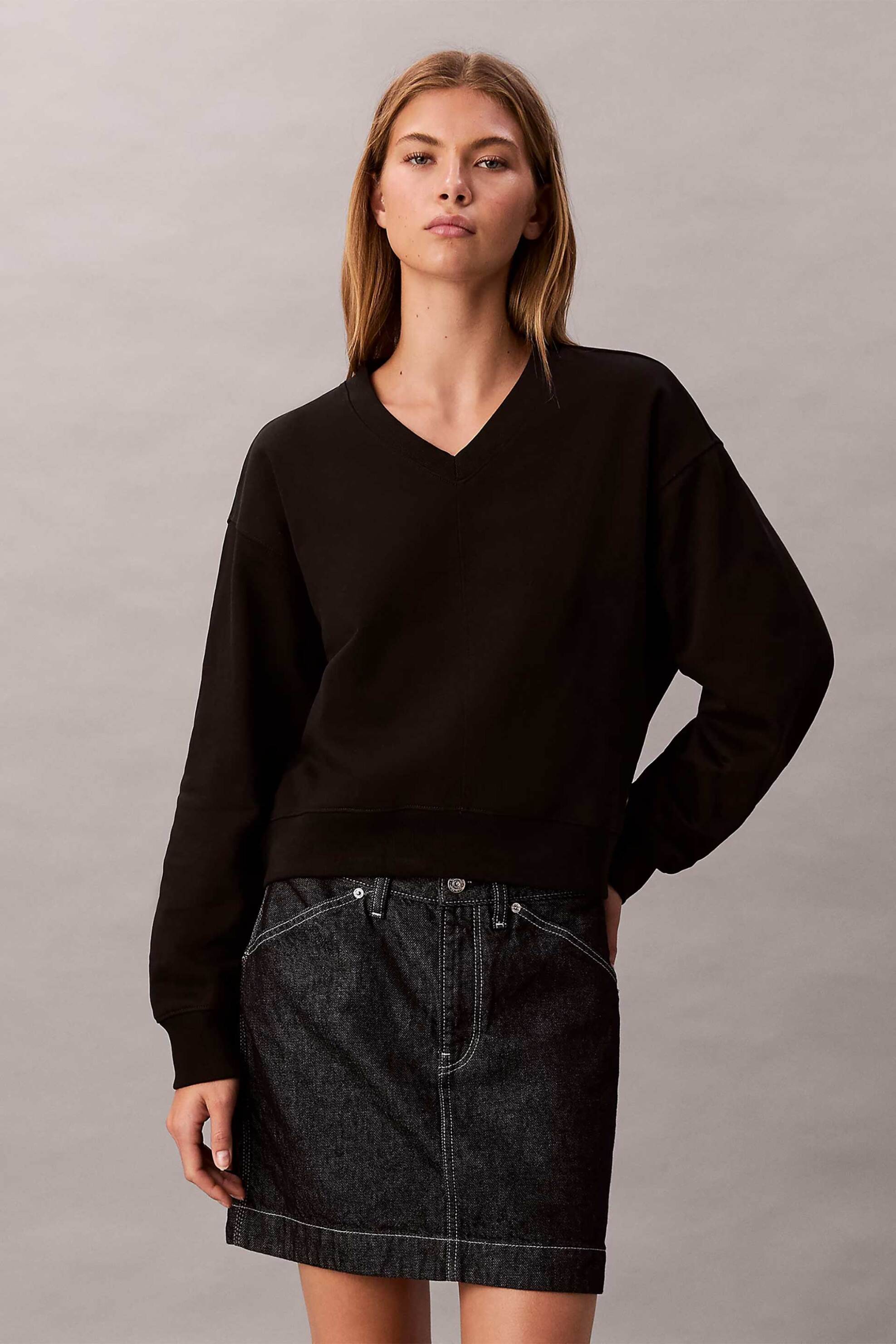 CALVIN KLEIN JEANS Calvin Klein Jeans γυναικεία μπλούζα φούτερ μονόχρωμη Relaxed Fit - LV047E237G Μαύρο
