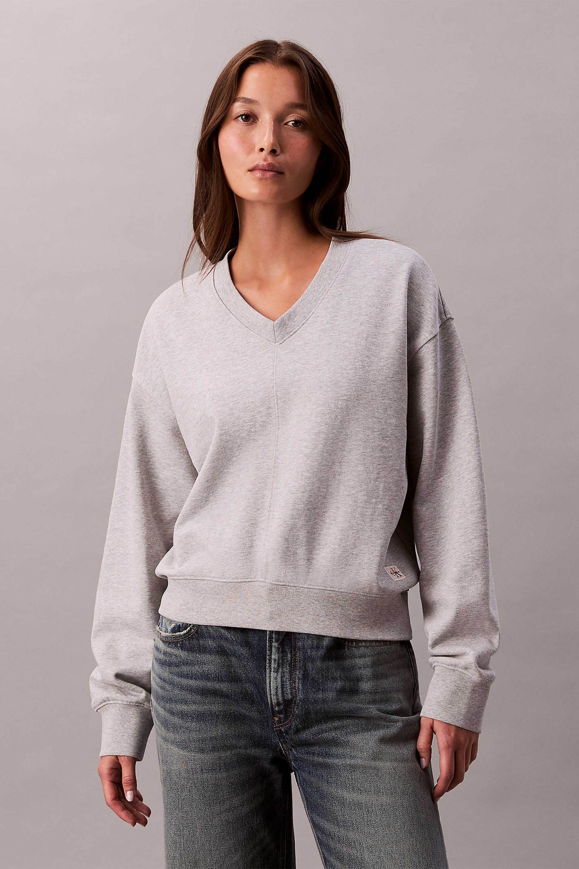 Calvin Klein Jeans γυναικεία μπλούζα φούτερ μονόχρωμη Relaxed Fit - LV047E237G Γκρι
