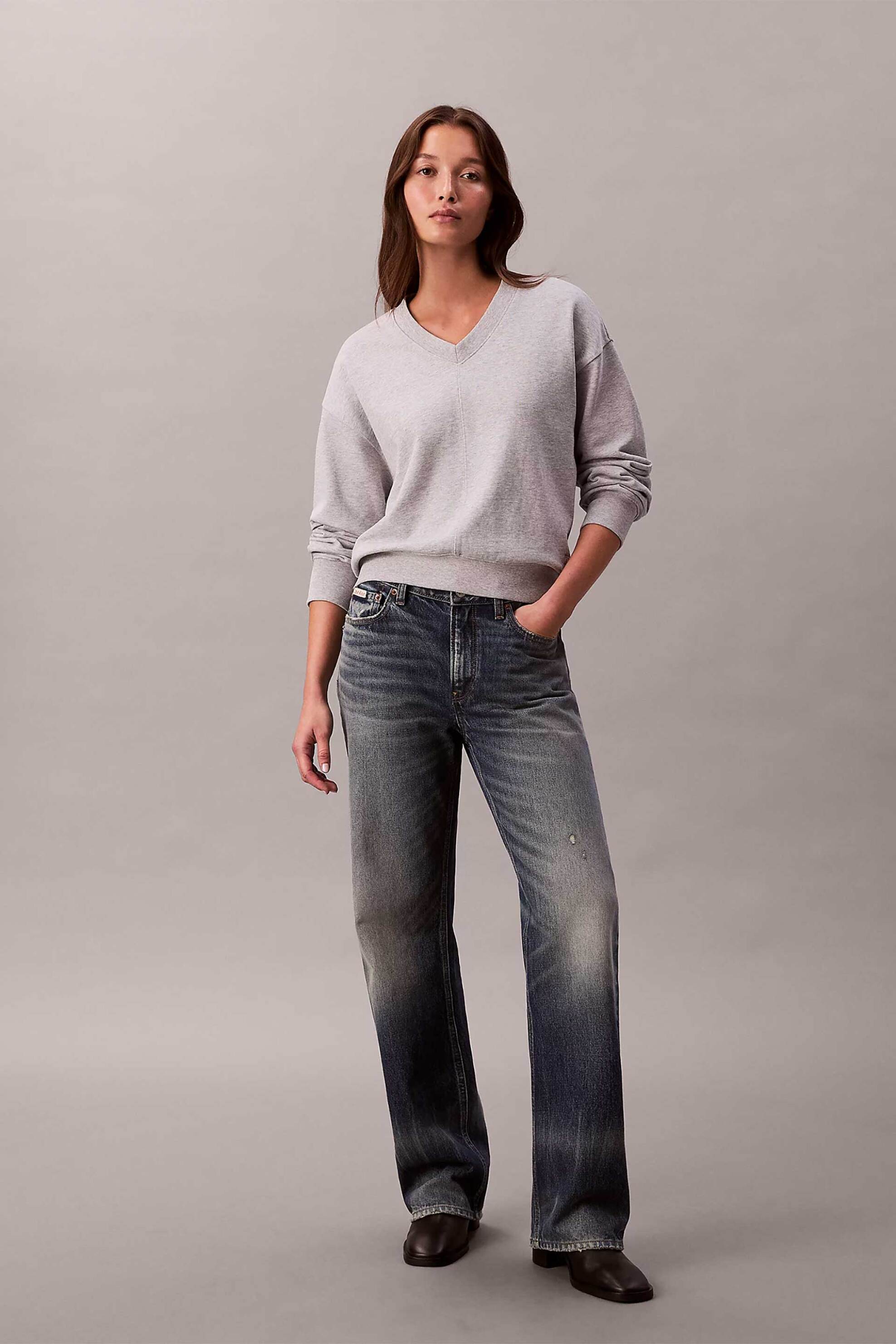 Calvin Klein Jeans γυναικεία μπλούζα φούτερ μονόχρωμη Relaxed Fit - LV047E237G Γκρι