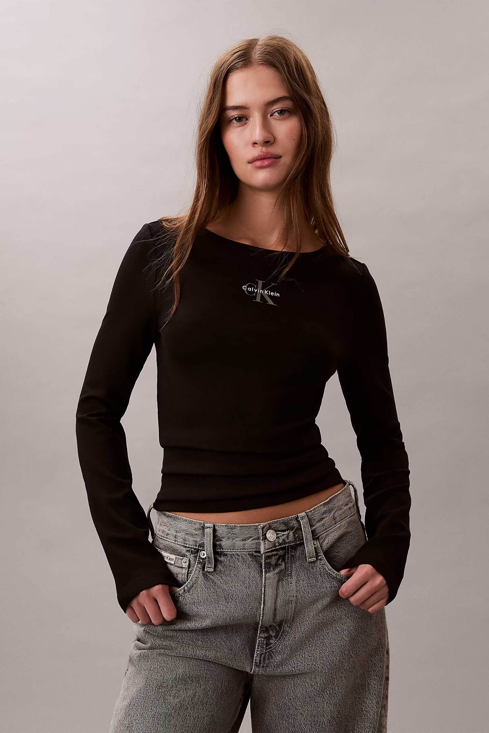 CALVIN KLEIN JEANS Calvin Klein Jeans γυναικεία μπλούζα με λογότυπο Slim Fit - LV047E217G Μαύρο