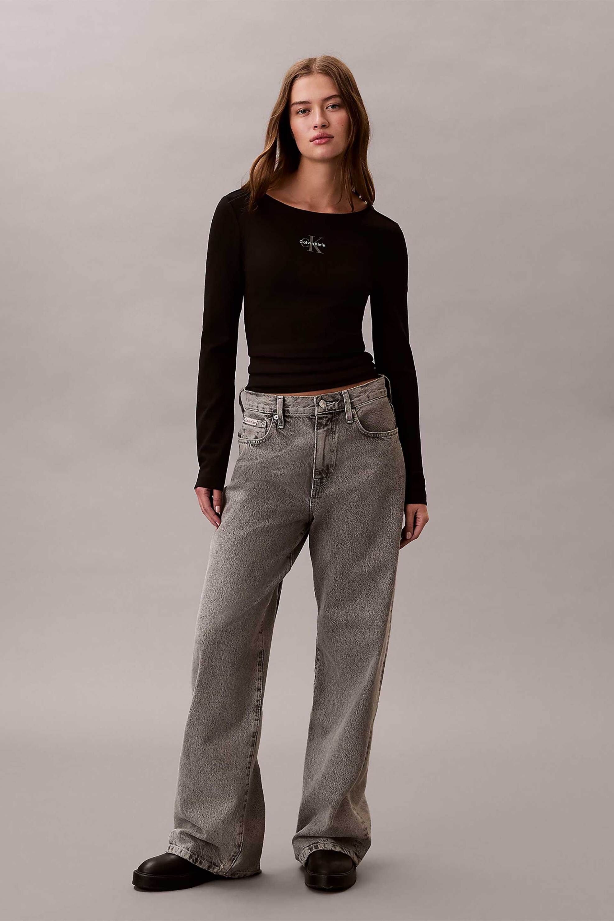 Calvin Klein Jeans γυναικεία μπλούζα με λογότυπο Slim Fit - LV047E217G Μαύρο