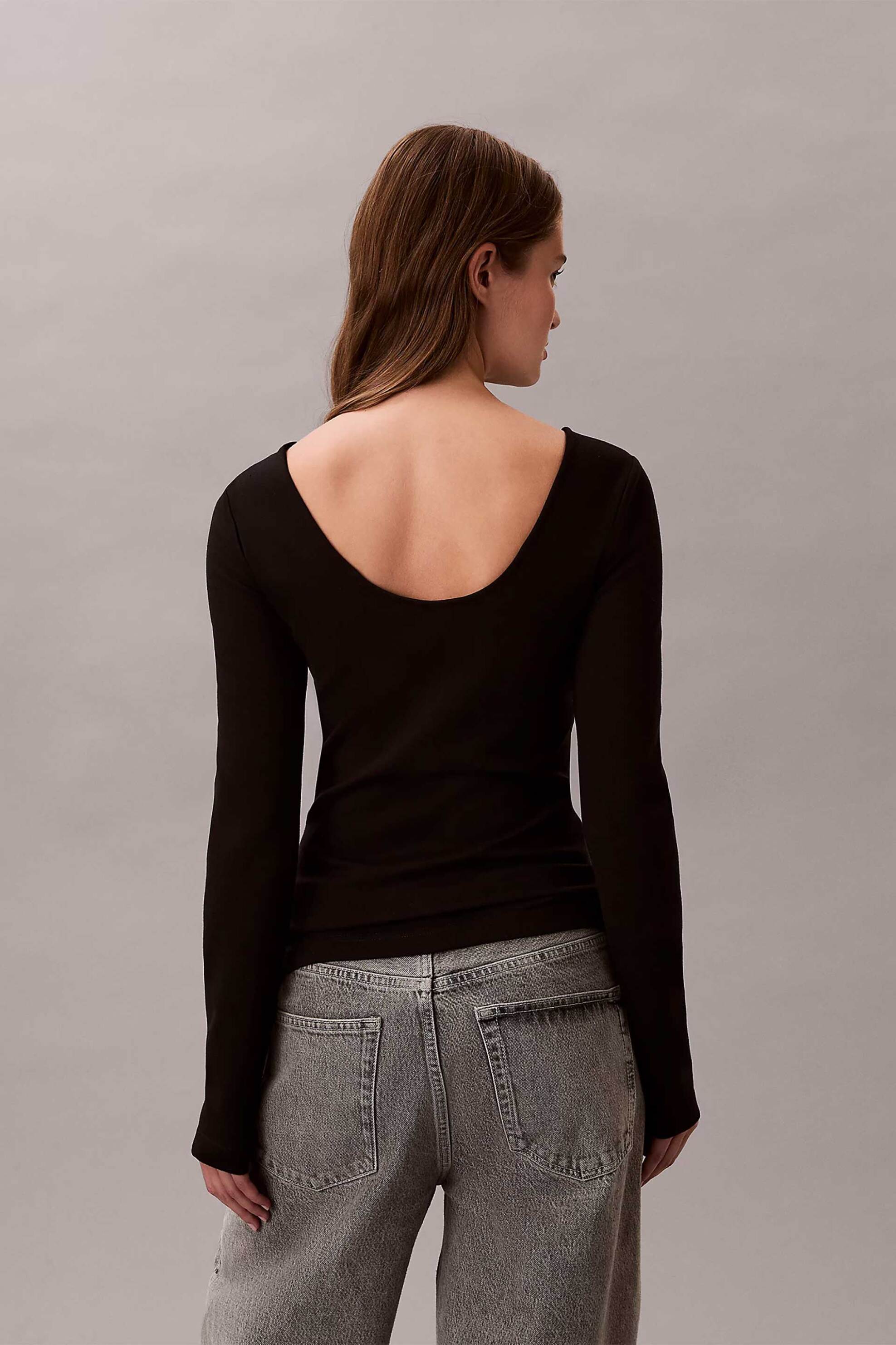 Calvin Klein Jeans Γυναικεία Μπλούζα με Λογότυπο Slim Fit - Lv047E217G Μαύρο