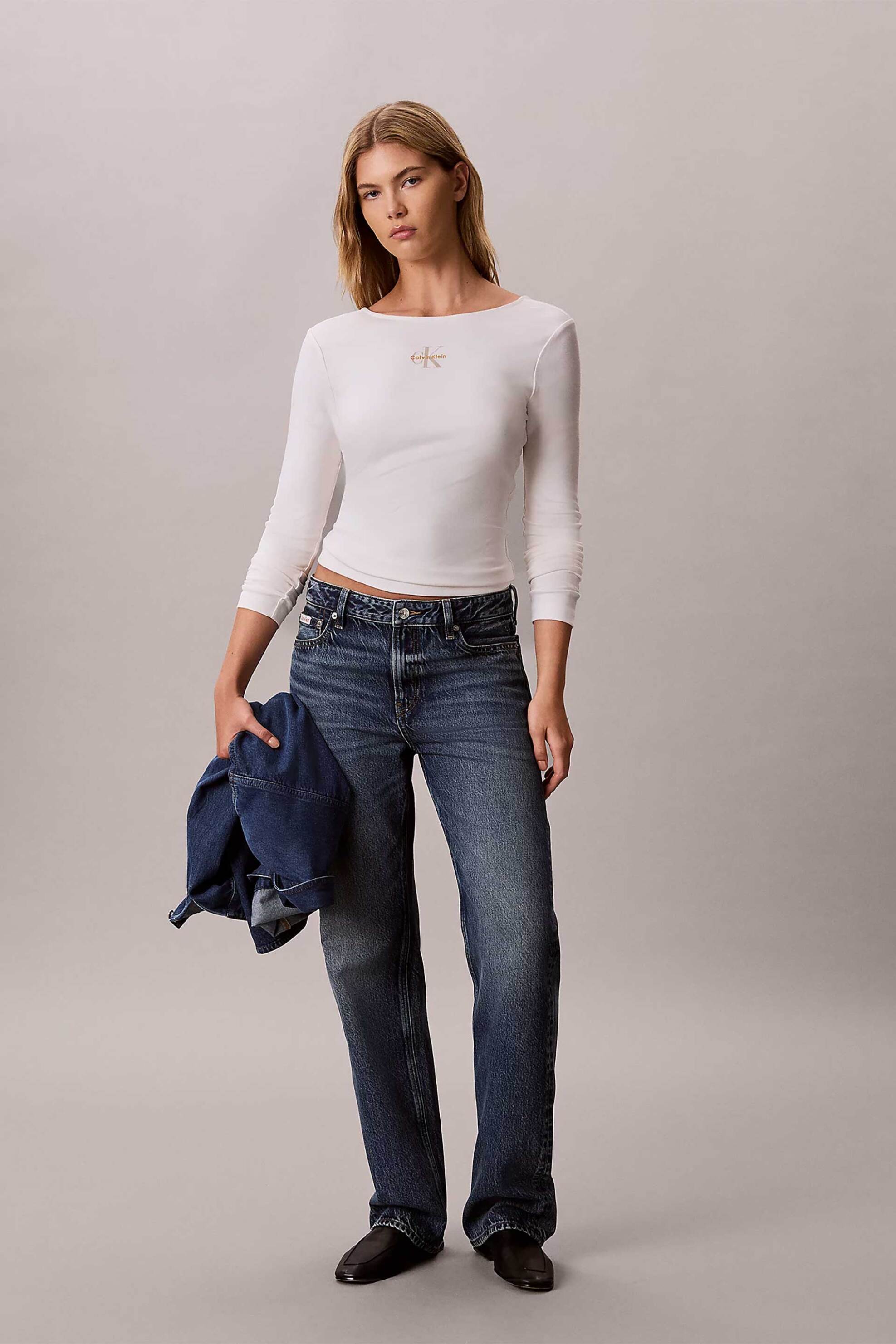 CALVIN KLEIN JEANS Calvin Klein Jeans γυναικεία μπλούζα με λογότυπο Slim Fit - LV047E217G Εκρού - 2