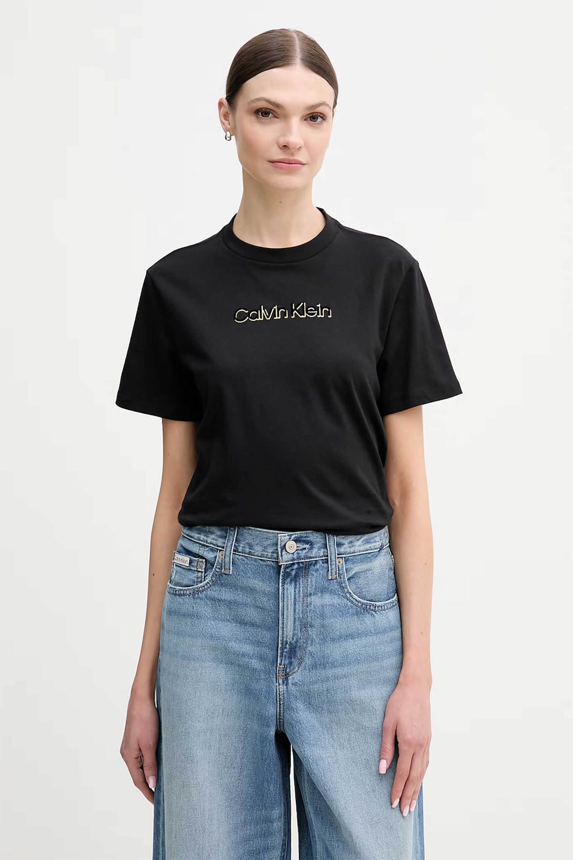 CALVIN KLEIN JEANS Calvin Klein Jeans γυναικείο T-shirt μονόχρωμο με λογότυπο Slim Fit - LV047E821G Μαύρο