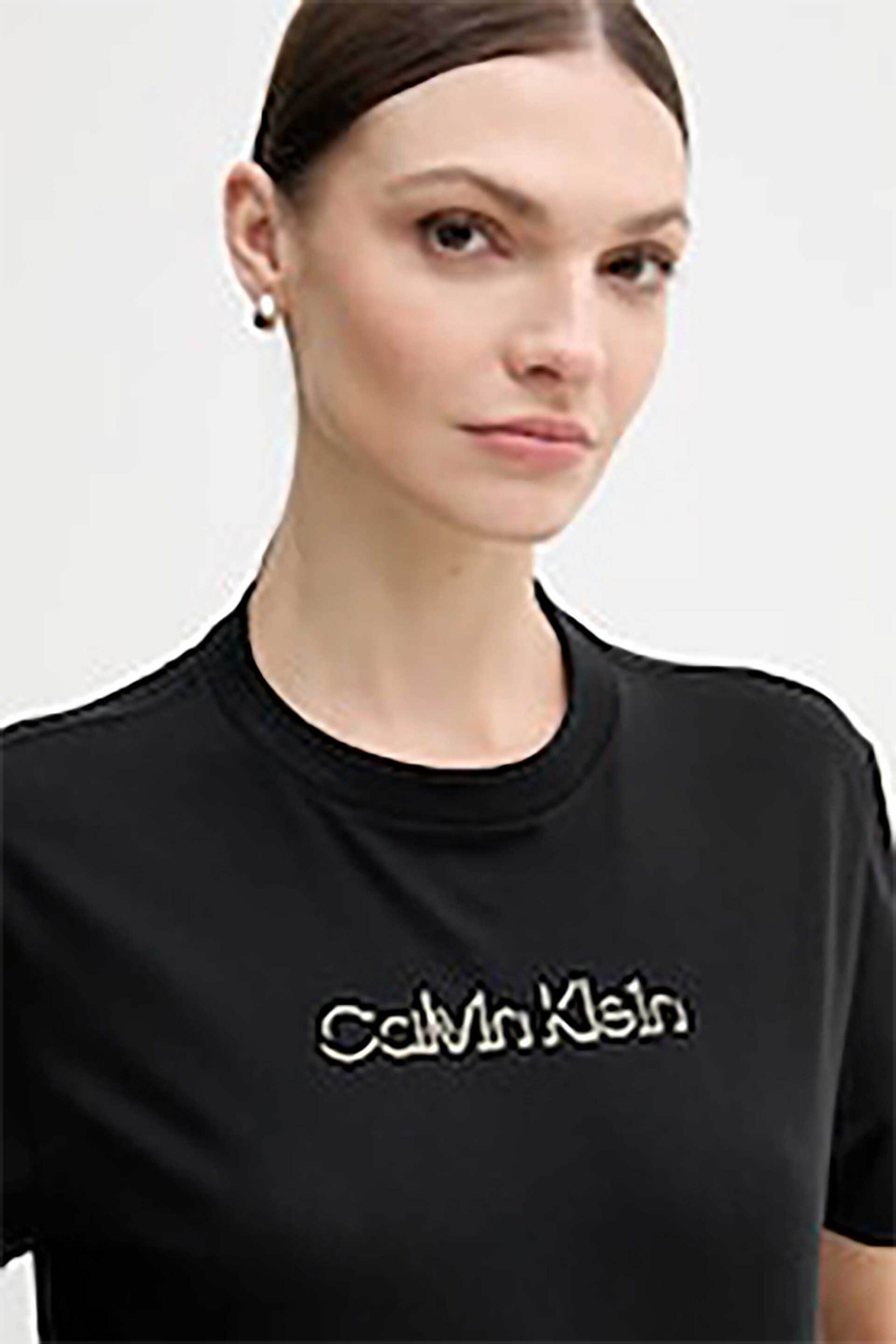 CALVIN KLEIN JEANS Calvin Klein Jeans γυναικείο T-shirt μονόχρωμο με λογότυπο Slim Fit - LV047E821G Μαύρο - 2