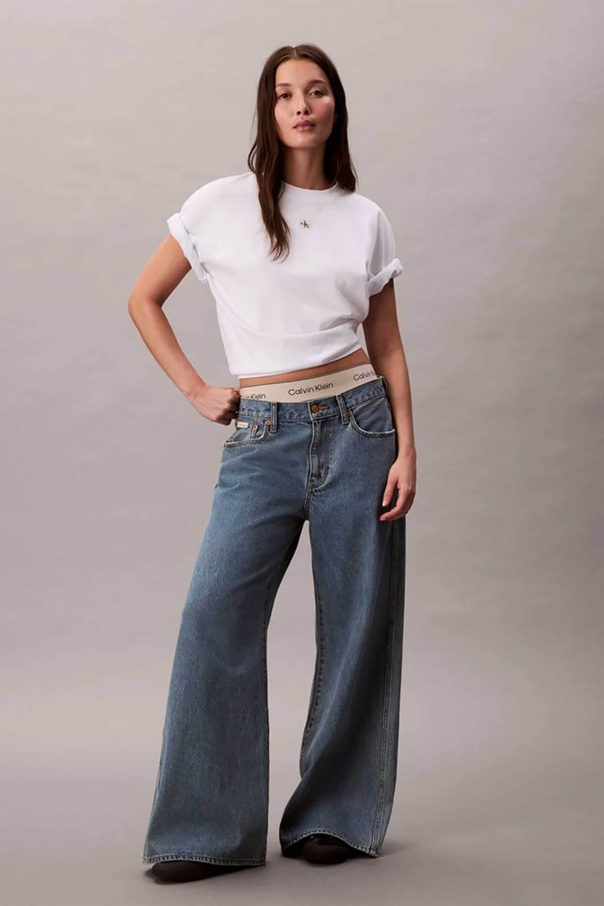 CALVIN KLEIN JEANS Calvin Klein Jeans γυναικείο T-shirt μονόχρωμο με λογότυπο Oversized Fit - LV047D204G Λευκό - 3