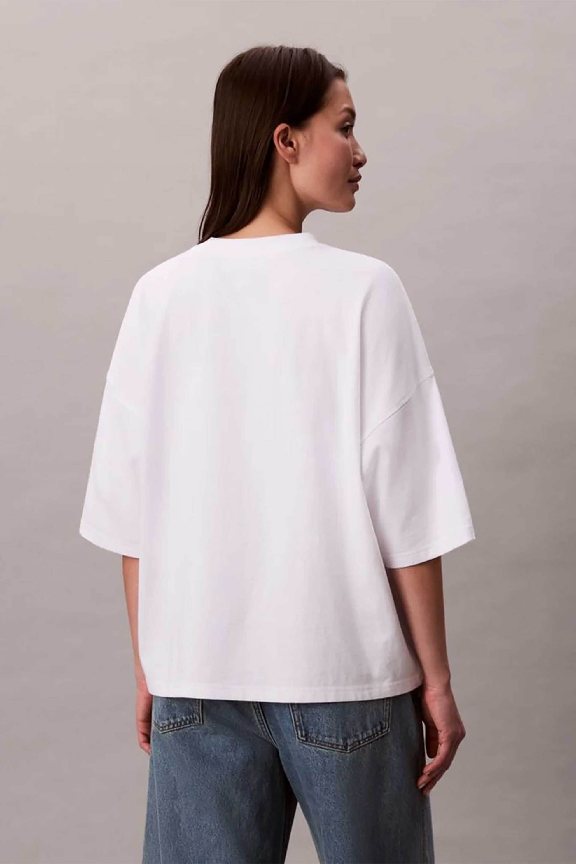 Calvin Klein Jeans Γυναικείο T-Shirt Μονόχρωμο με Λογότυπο Oversized Fit - Lv047D204G Λευκό