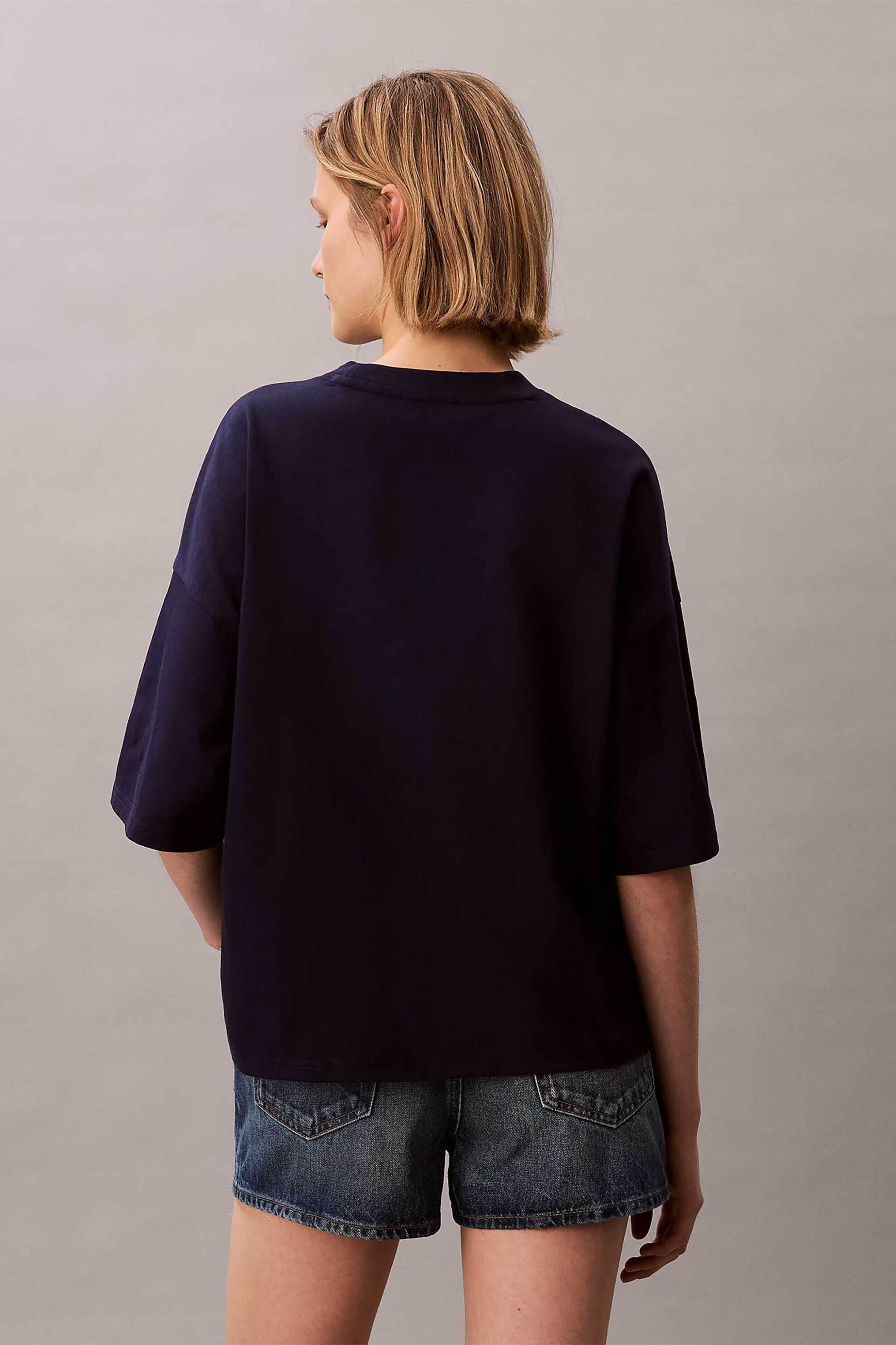 Calvin Klein Jeans Γυναικείο T-Shirt Μονόχρωμο με Λογότυπο Oversized Fit - Lv047D204G Μπλε Σκούρο