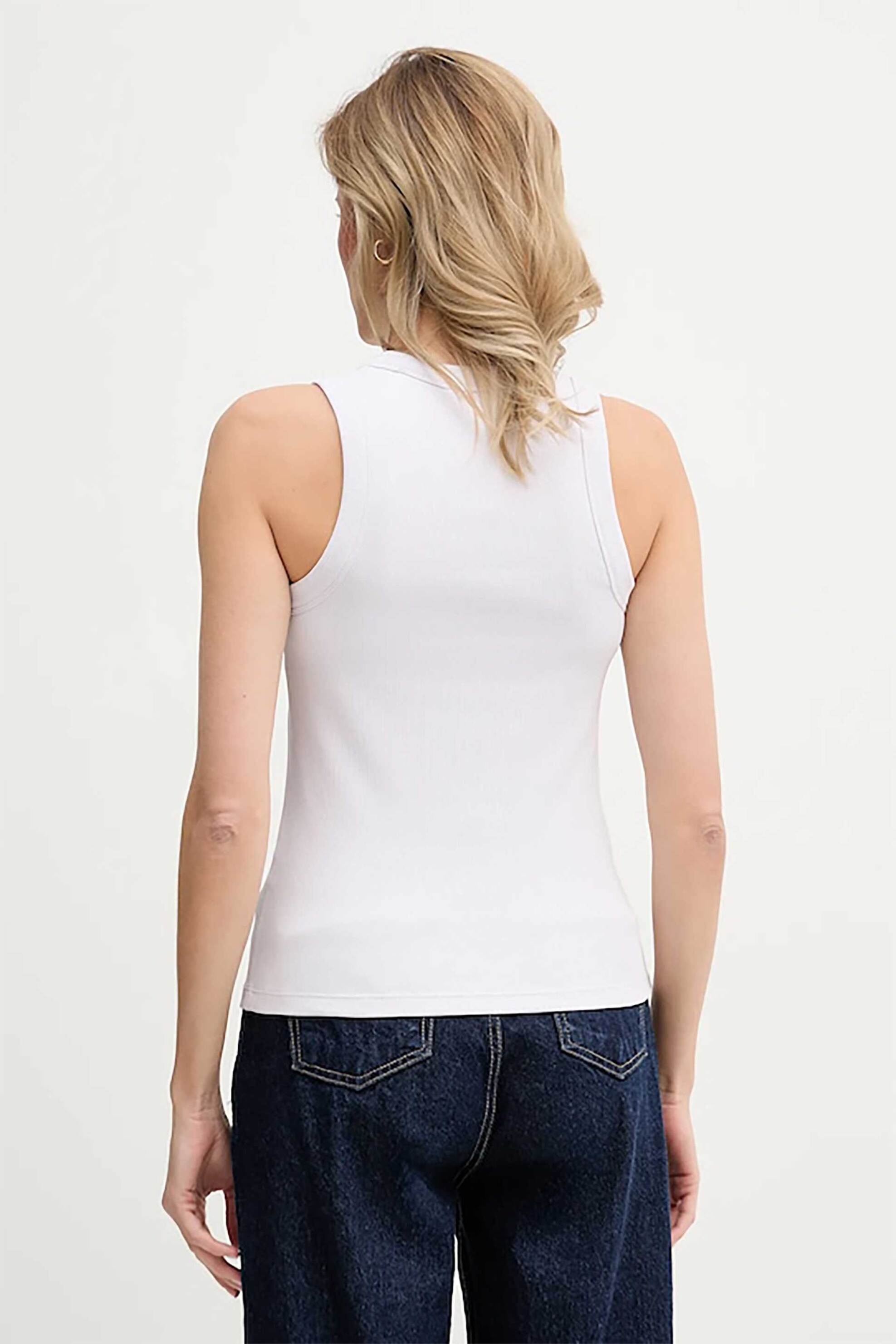 Calvin Klein Jeans Γυναικείο Τοπ Αμάνικο Ribbed - Lv047E200G Λευκό Κόκκινο