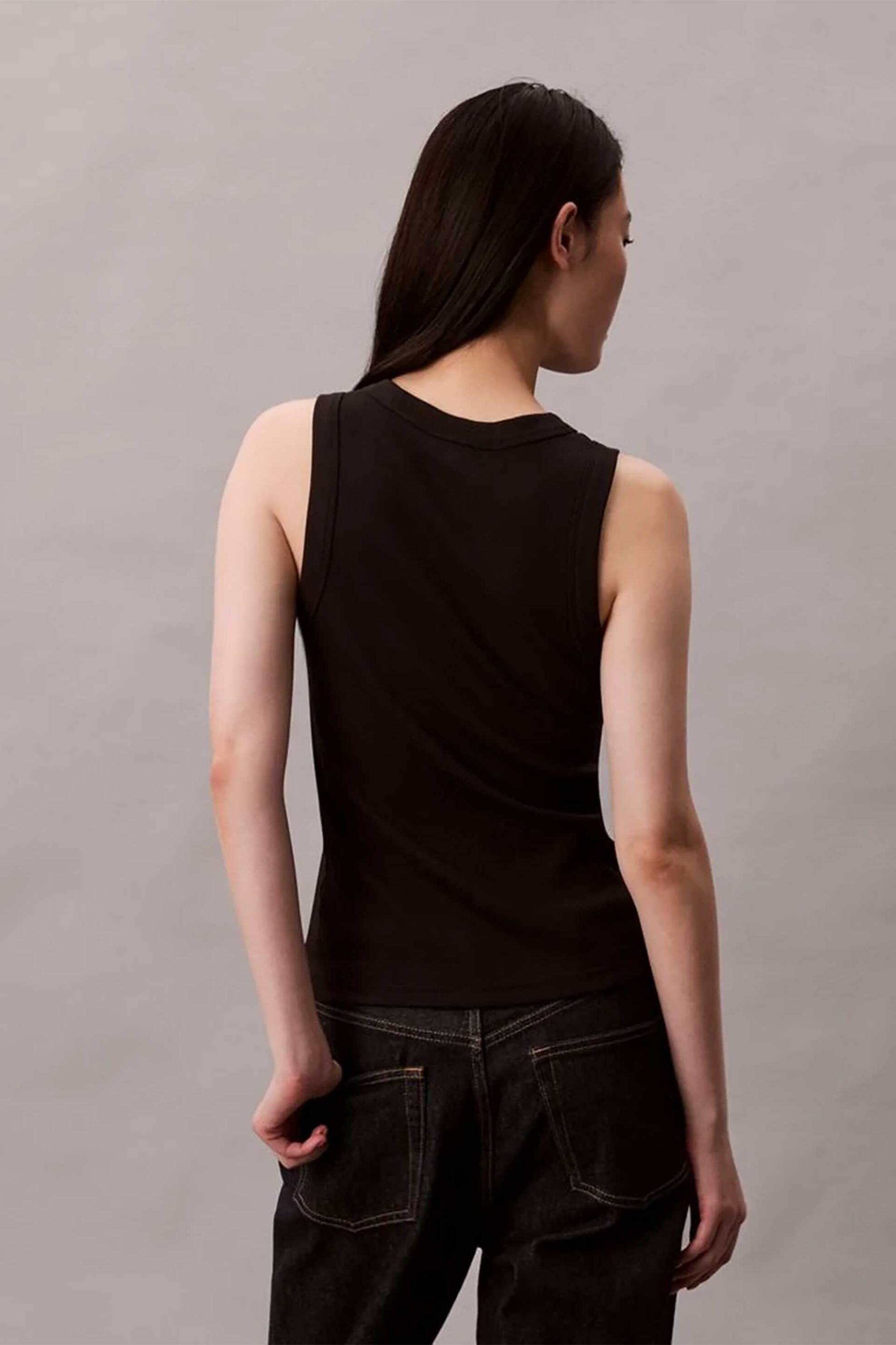 Calvin Klein Jeans Γυναικείο Τοπ Αμάνικο Ribbed - Lv047E200G Μαύρο