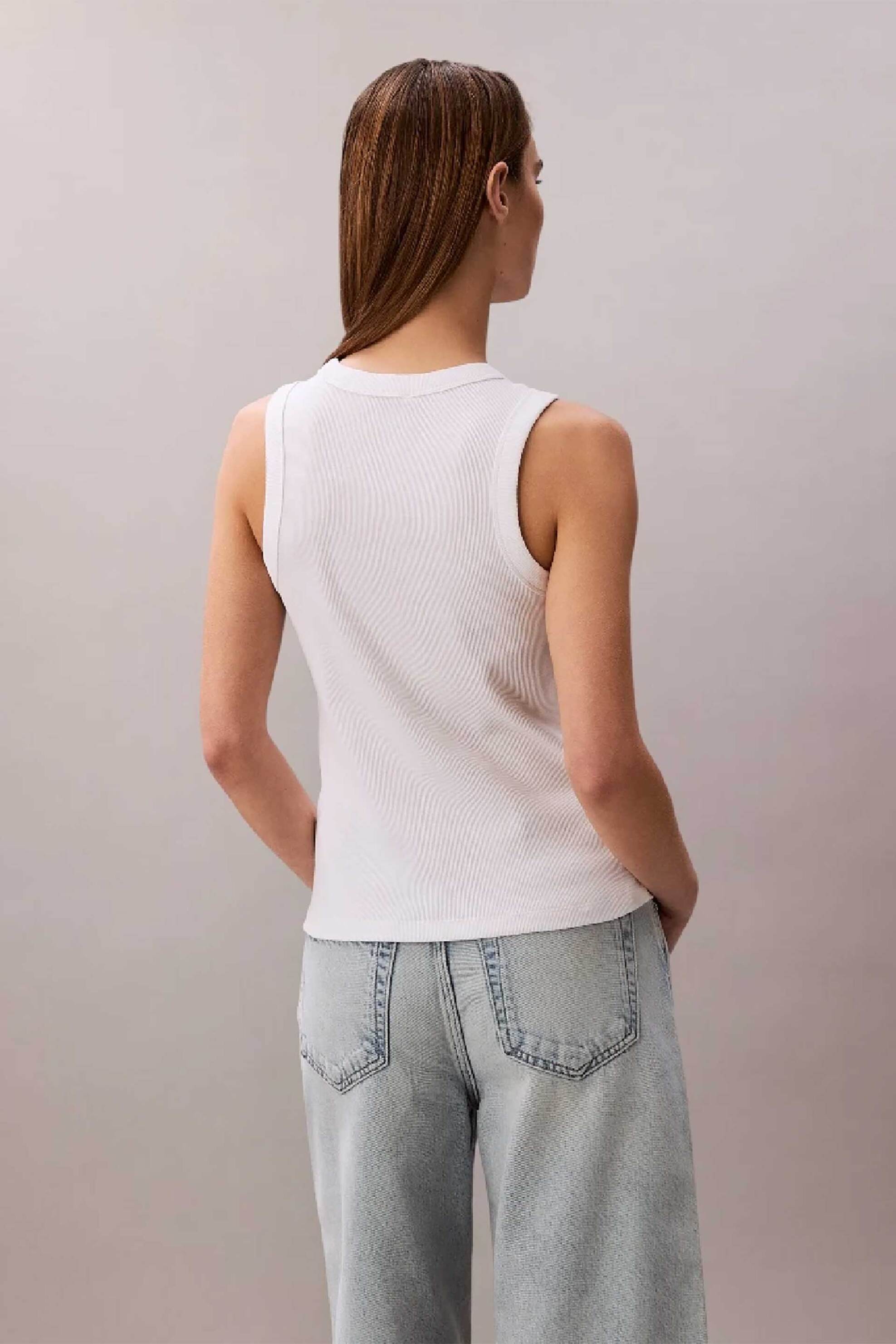 Calvin Klein Jeans Γυναικείο Τοπ Αμάνικο Ribbed - Lv047E200G Λευκό