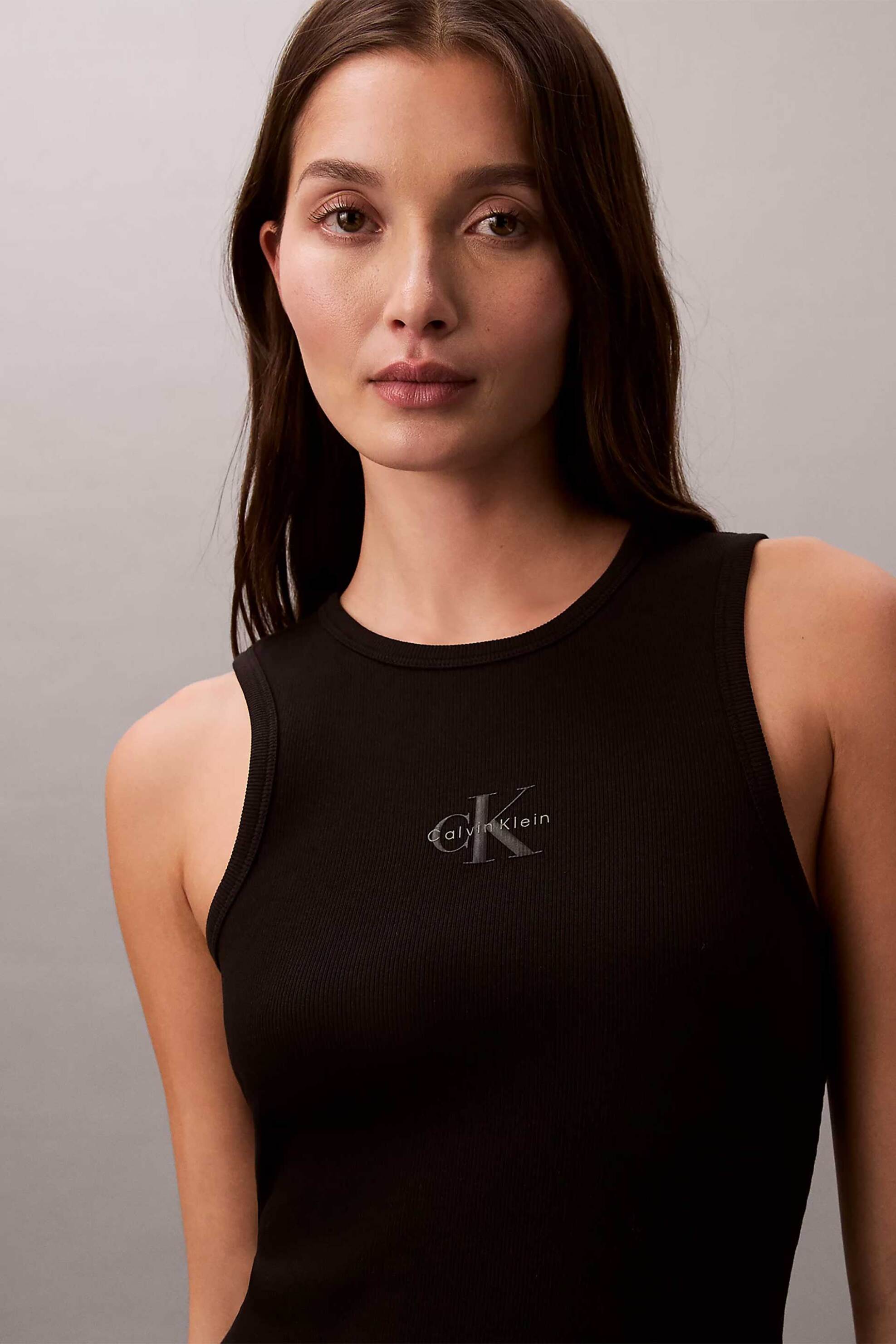 Calvin Klein Jeans γυναικείο midi φόρεμα ribbed αμάνικο - LV047F242G Μαύρο