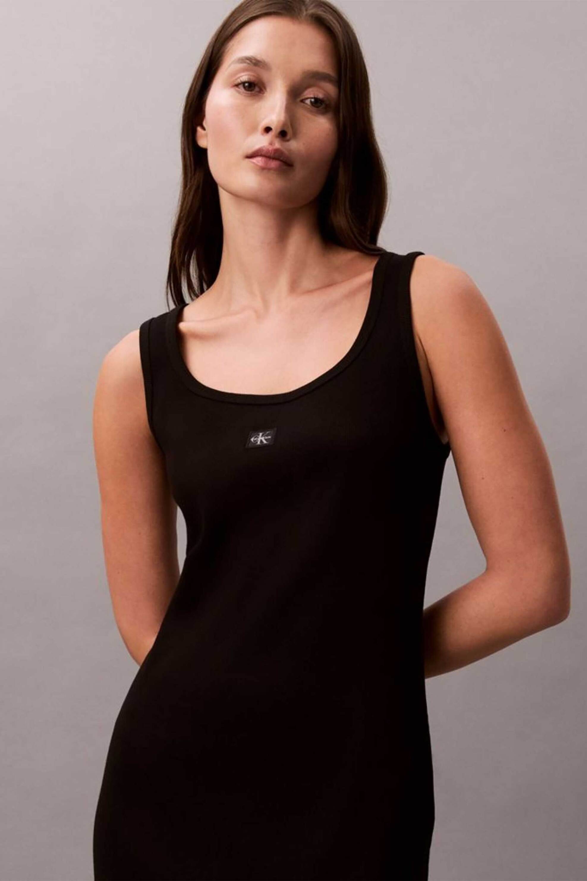 Calvin Klein Jeans γυναικείο midi φόρεμα ribbed αμάνικο - LV047F257G Μαύρο
