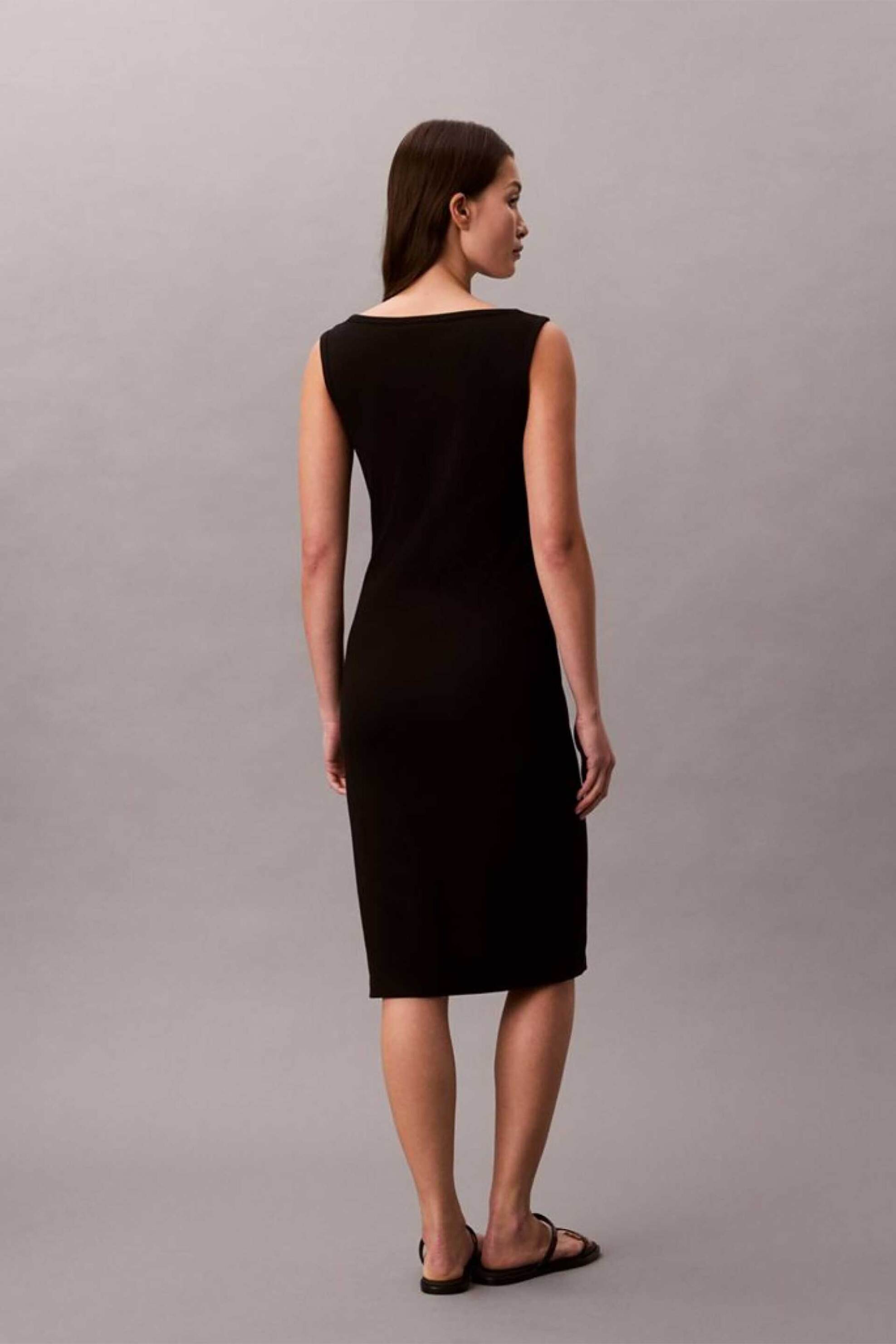 Calvin Klein Jeans Γυναικείο Midi Φόρεμα Ribbed Αμάνικο - Lv047F257G Μαύρο