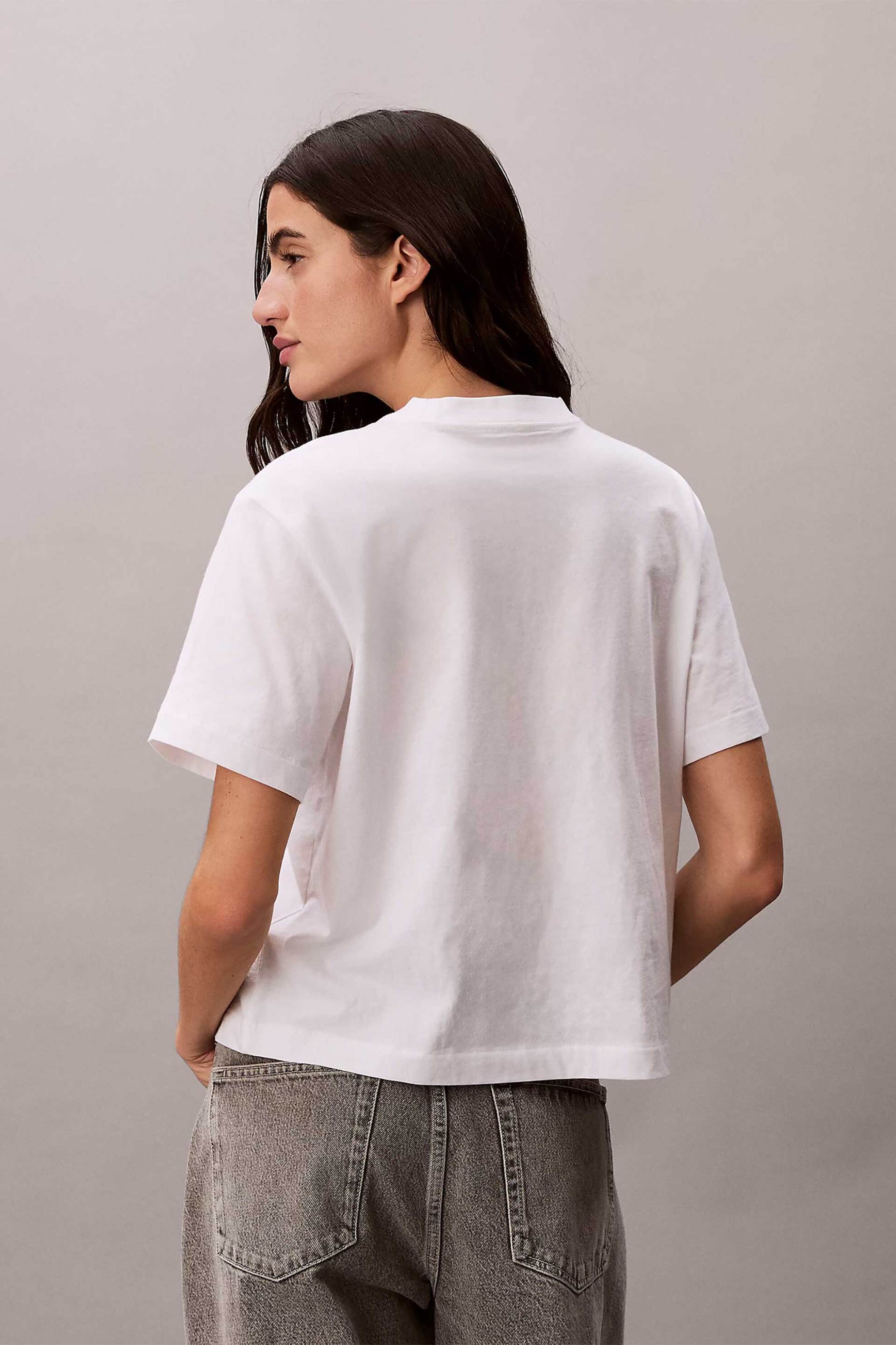 Calvin Klein Jeans Γυναικείο T-Shirt Μονόχρωμο με Λογότυπο Relaxed Fit - Lv047F800G Λευκό
