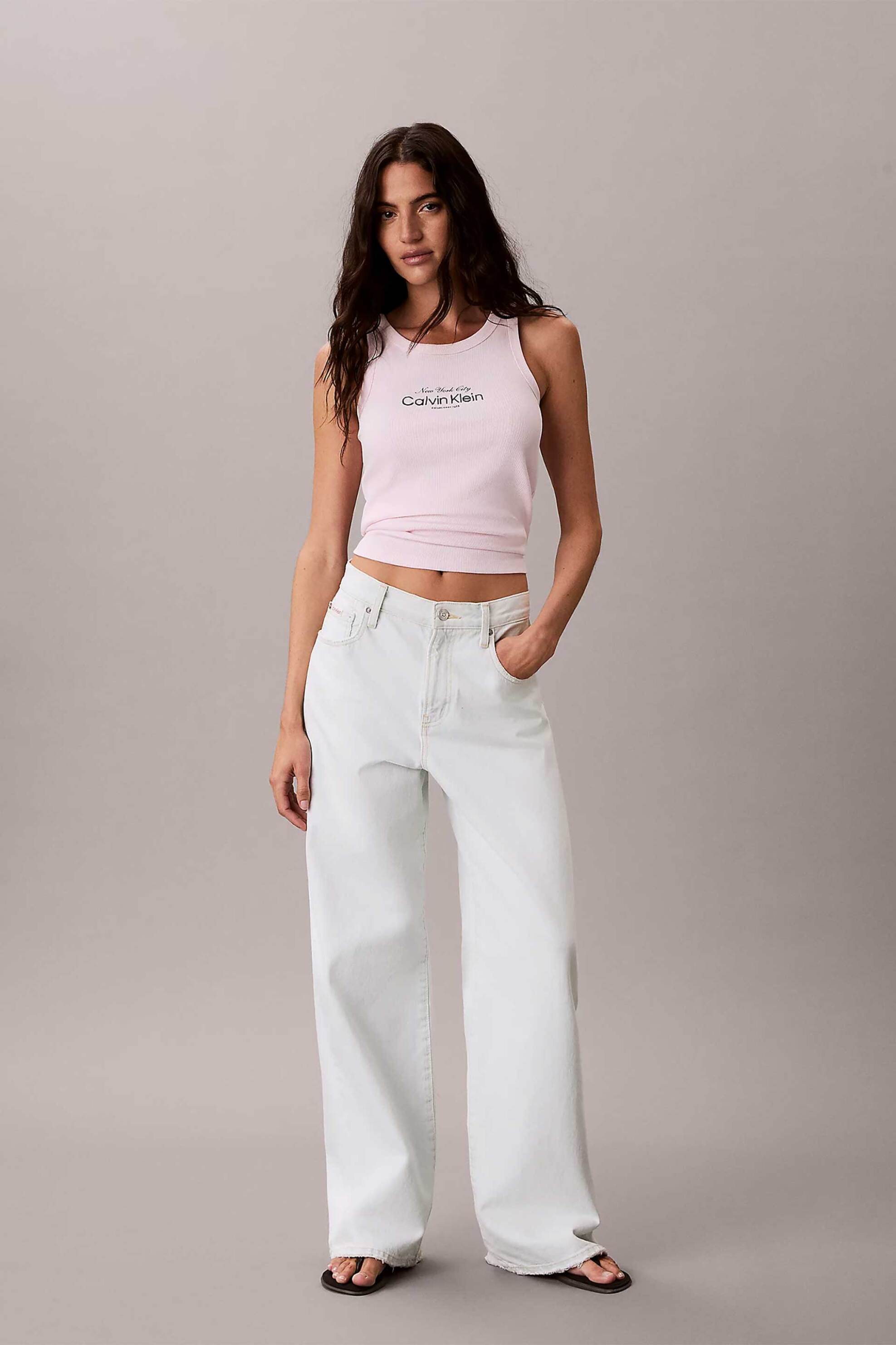 CALVIN KLEIN JEANS Calvin Klein Jeans γυναικείο τοπ αμάνικο ribbed - LV047F816G Ροζ - 3