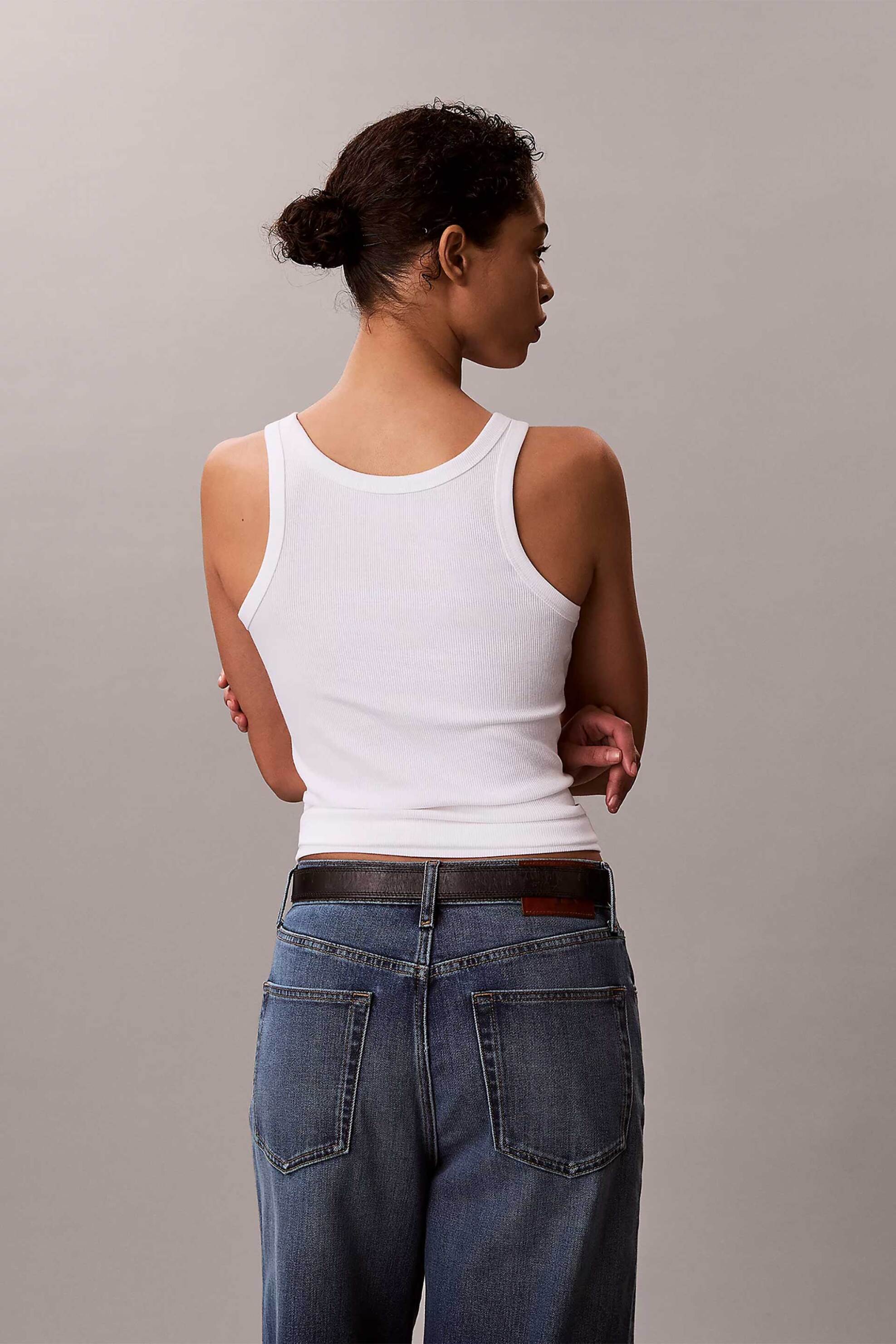 Calvin Klein Jeans Γυναικείο Τοπ Αμάνικο Ribbed - Lv047F816G Λευκό