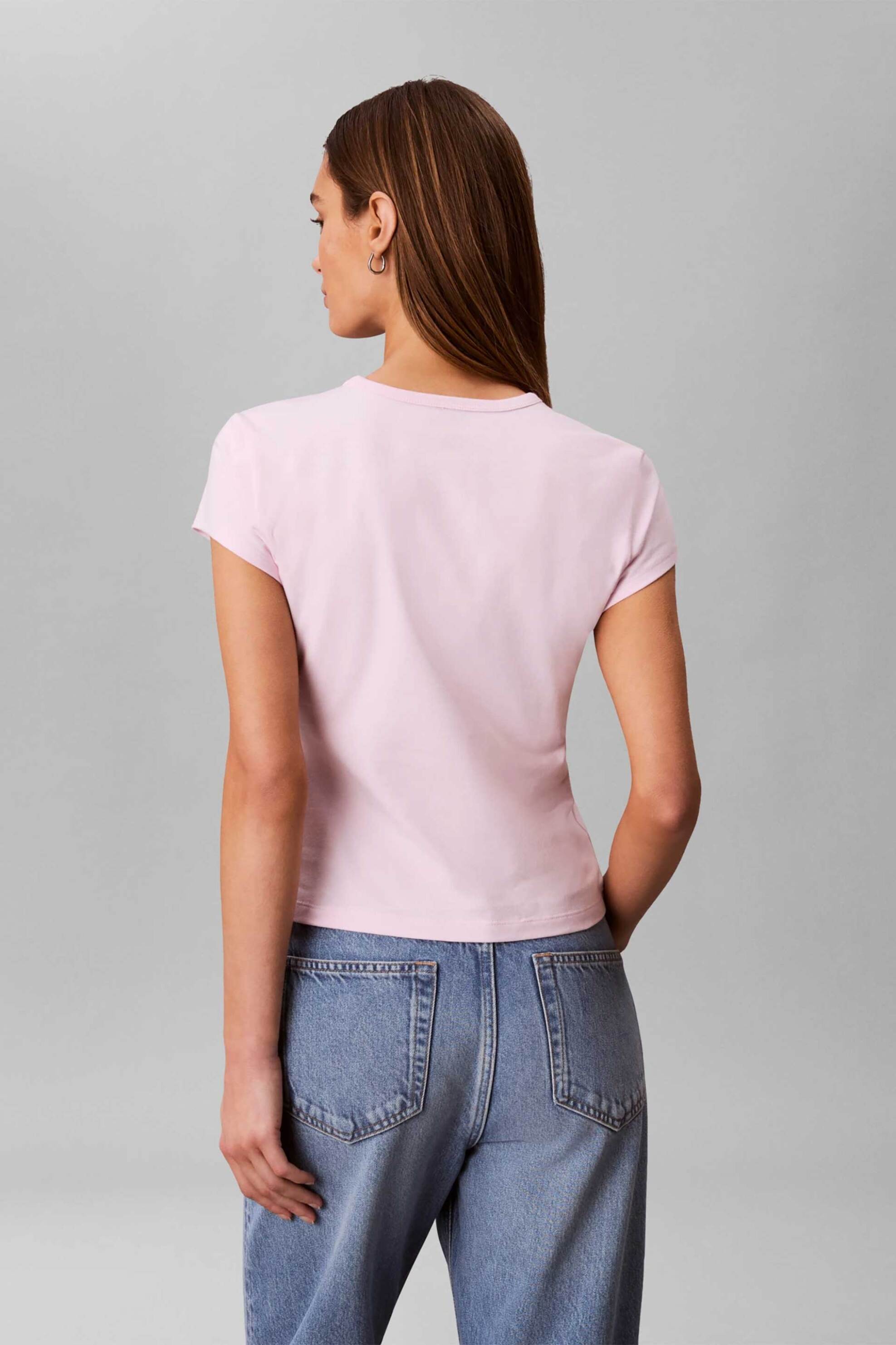 Calvin Klein Jeans Γυναικείο T-Shirt Μονόχρωμο με Λογότυπο Slim Fit - Lv047F842G Ροζ