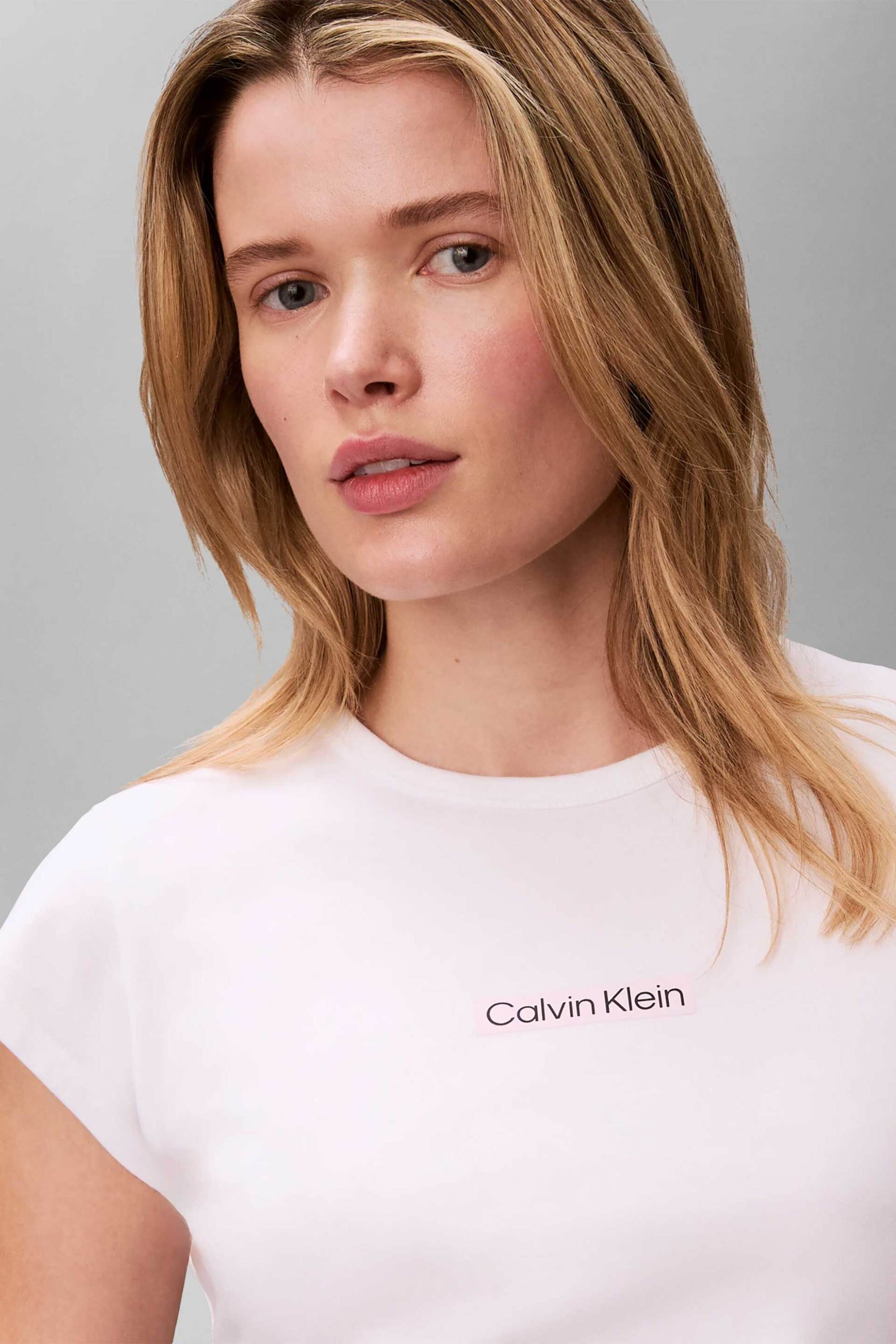 CALVIN KLEIN JEANS Calvin Klein Jeans γυναικείο T-shirt μονόχρωμο με λογότυπο Slim Fit - LV047F842G Λευκό - 2