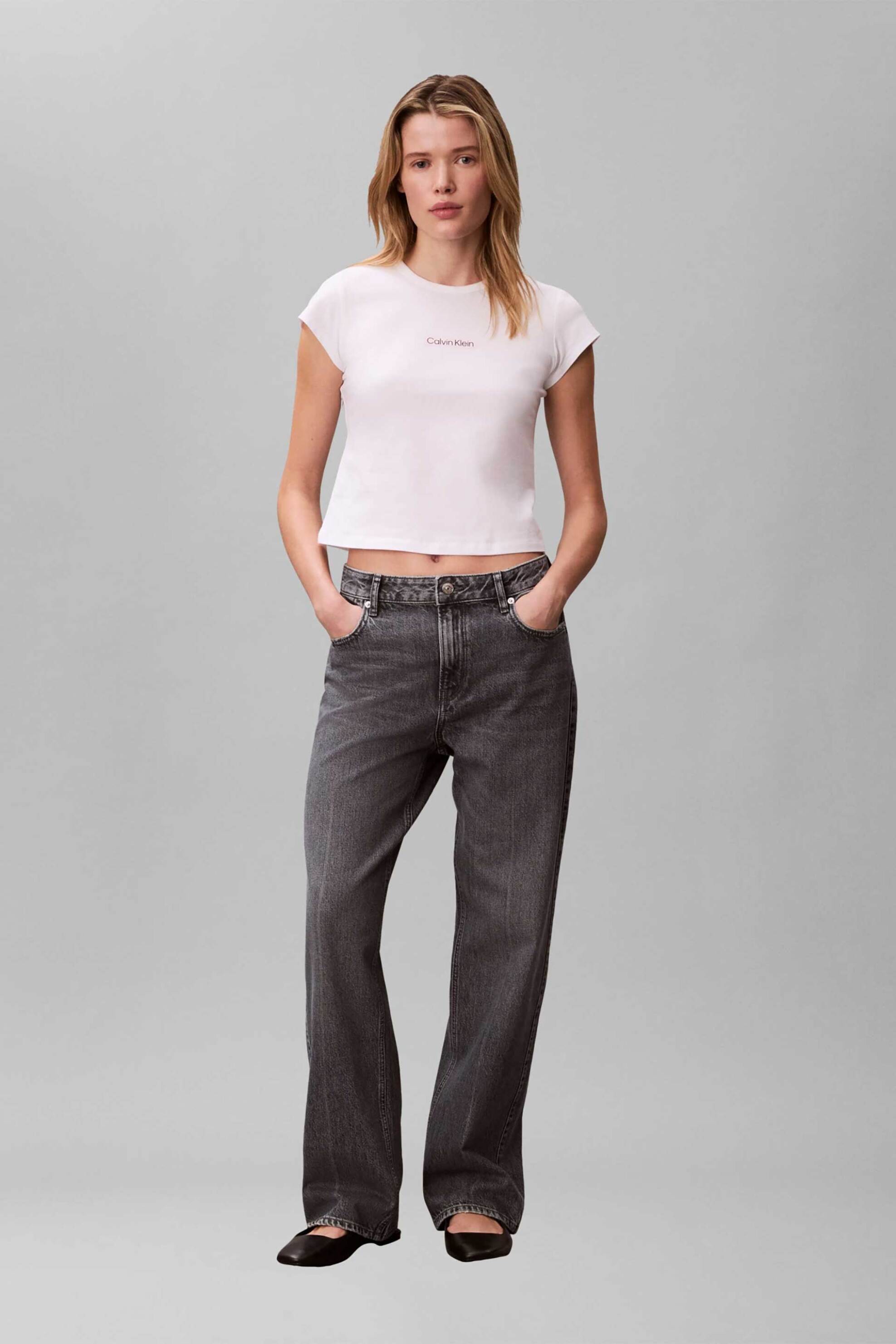 CALVIN KLEIN JEANS Calvin Klein Jeans γυναικείο T-shirt μονόχρωμο με λογότυπο Slim Fit - LV047F842G Λευκό - 3