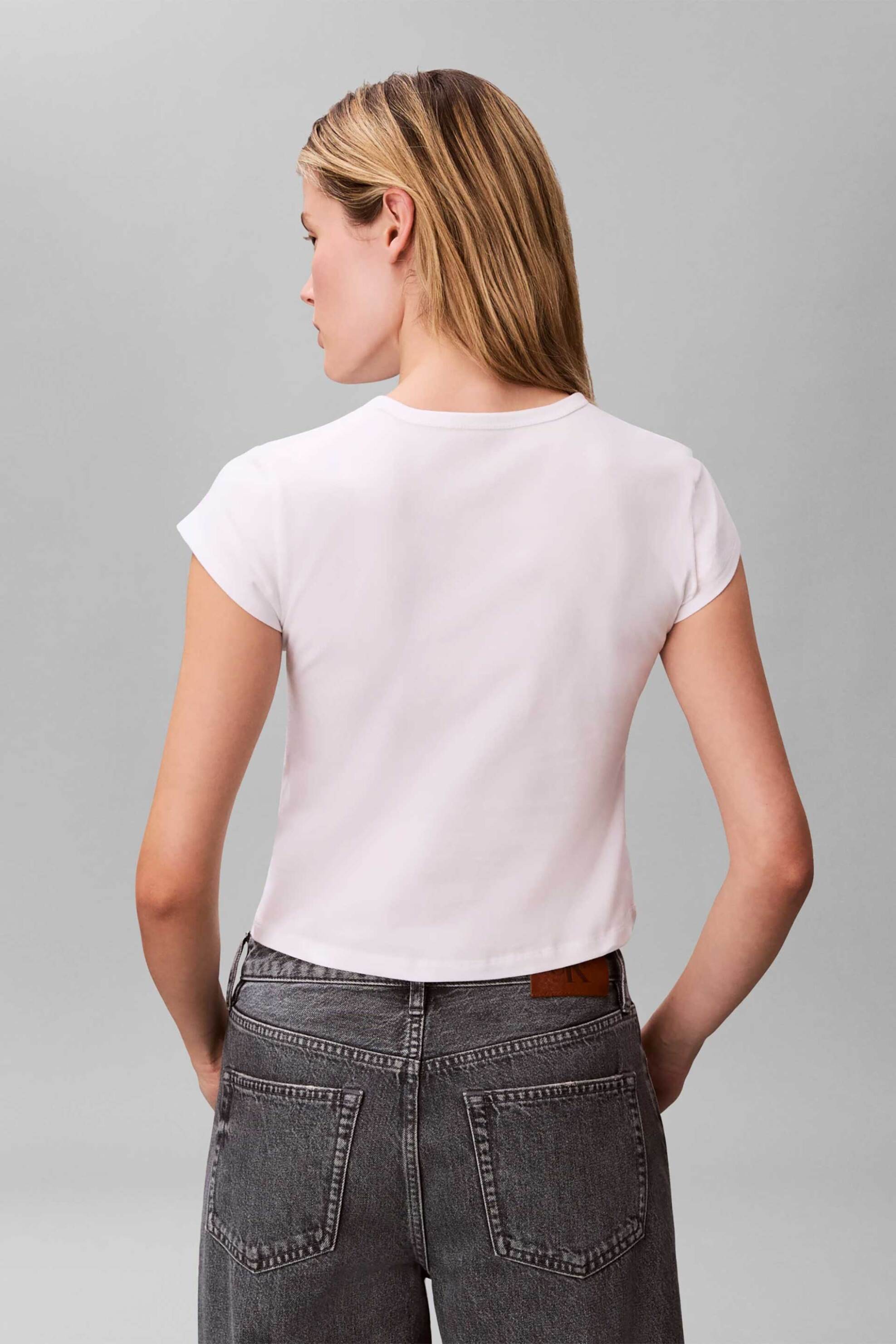 Calvin Klein Jeans Γυναικείο T-Shirt Μονόχρωμο με Λογότυπο Slim Fit - Lv047F842G Λευκό