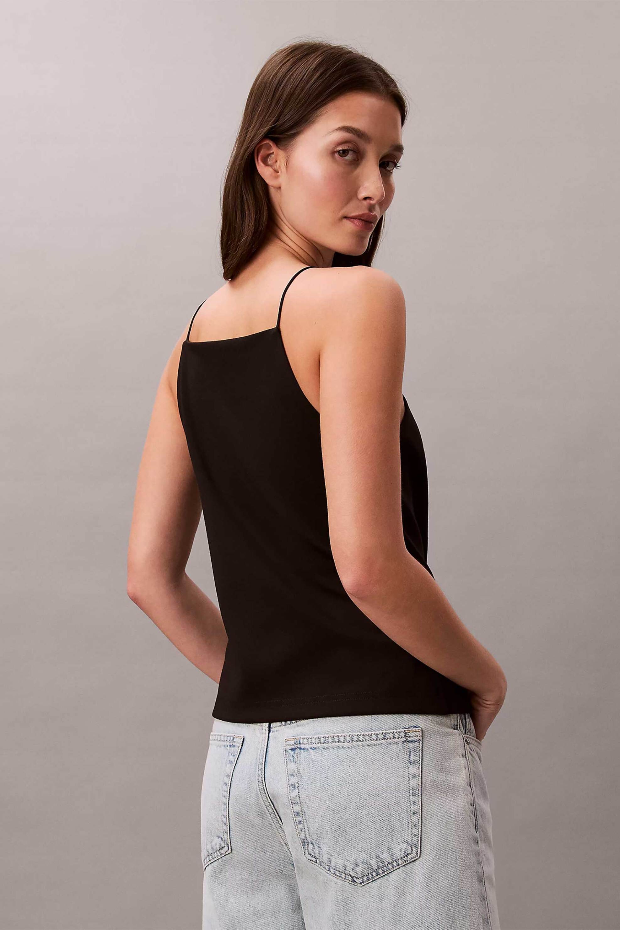Calvin Klein Jeans Γυναικείο Τοπ Αμάνικο με Λεπτή Τιράντα Και Λογότυπο - Lv044F206G Μαύρο