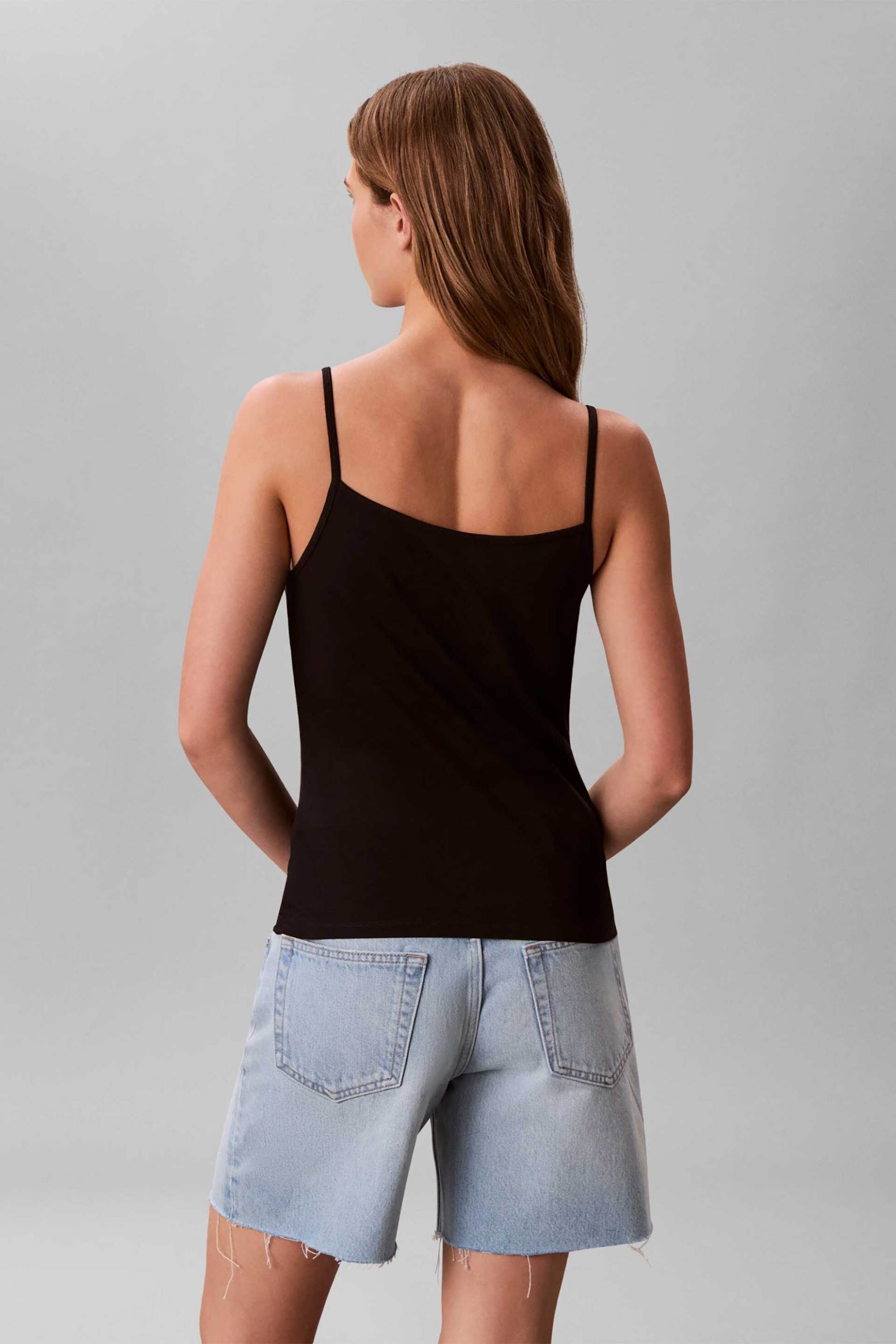 Calvin Klein Jeans Γυναικείο Τοπ Αμάνικο με Λεπτή Τιράντα Και Λογότυπο Slim Fit - Lv047F259G Μαύρο