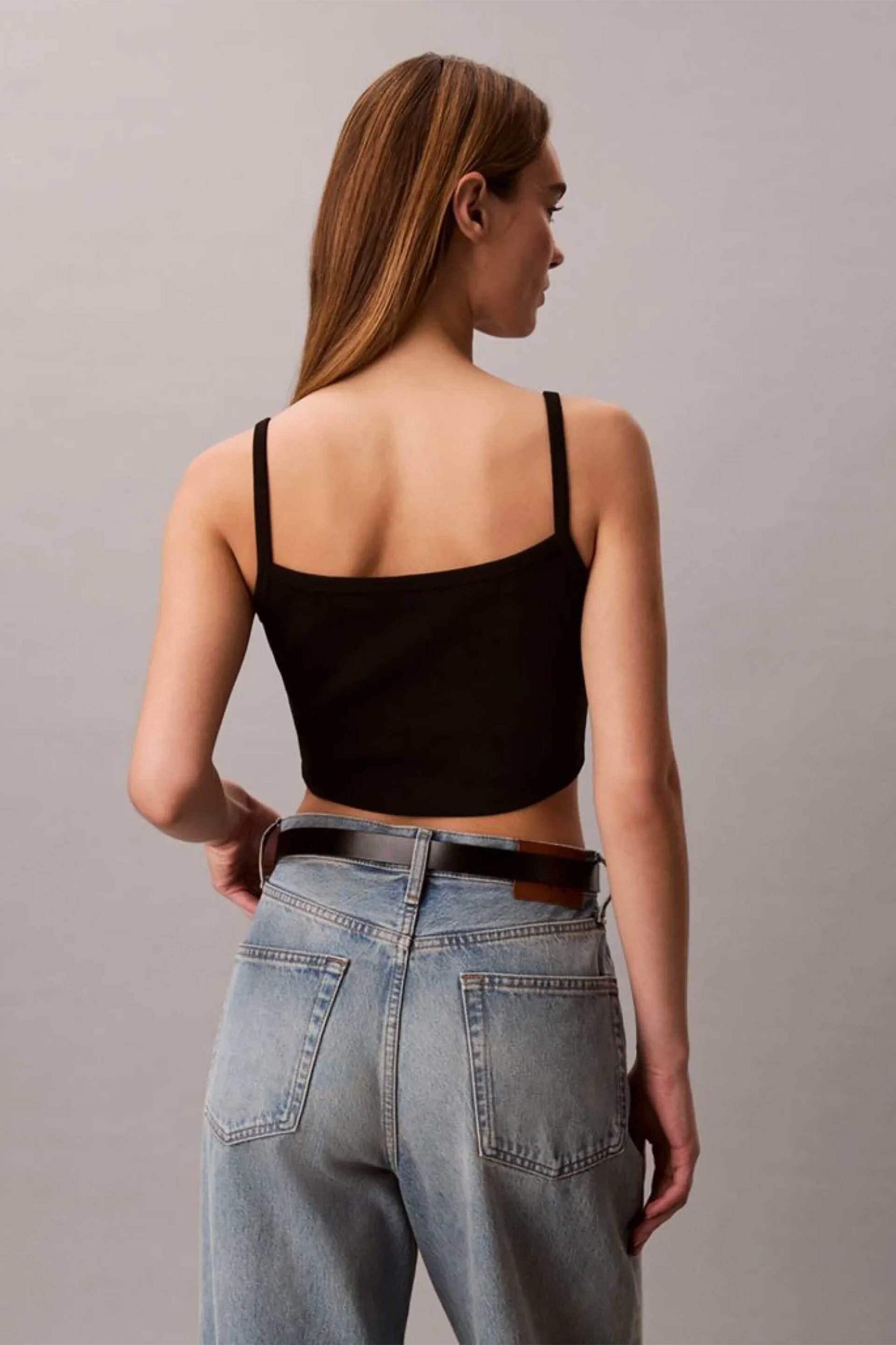 Calvin Klein Jeans Γυναικείο Τοπ Αμάνικο Ribbed - Lv047F221G Μαύρο