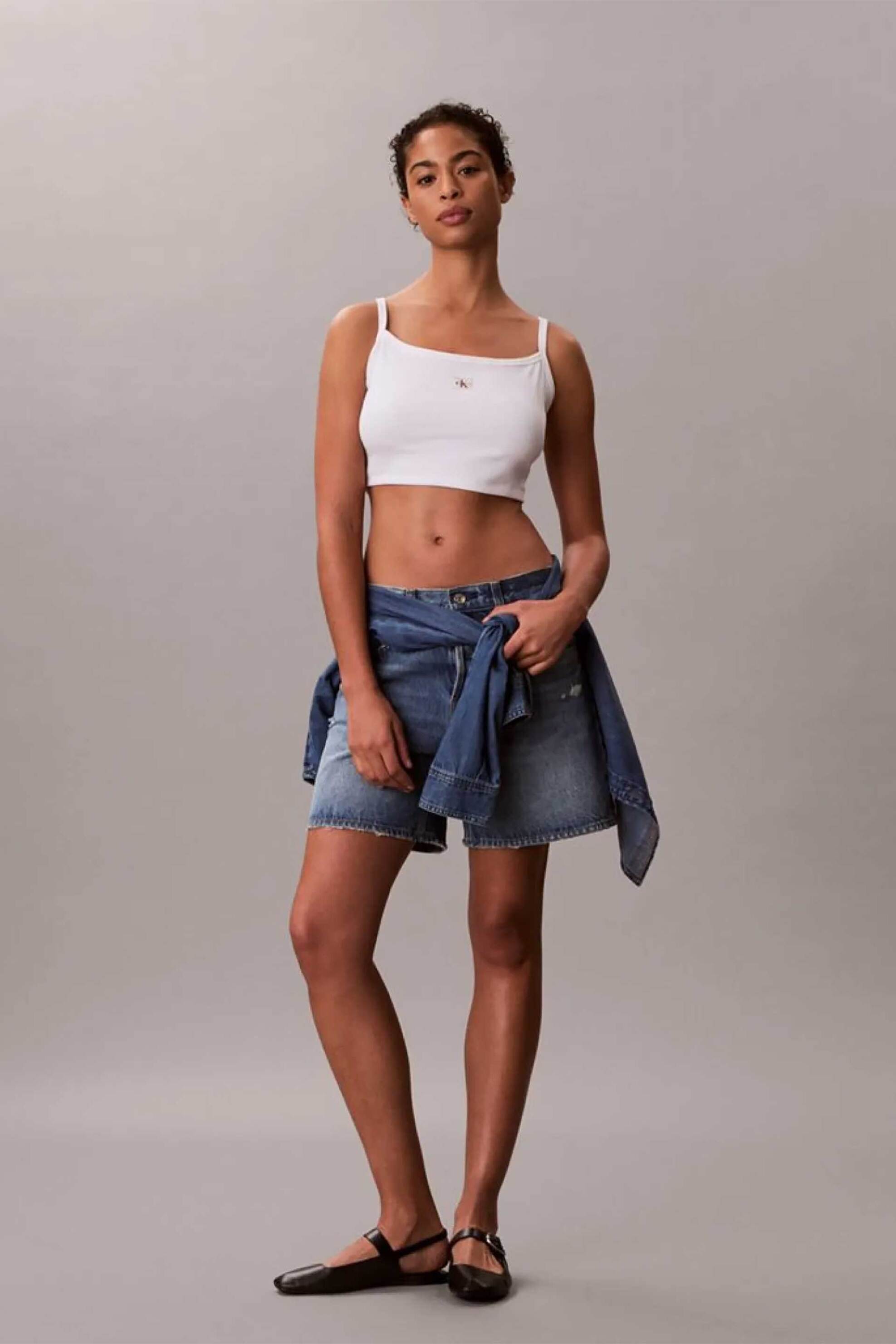 CALVIN KLEIN JEANS Calvin Klein Jeans γυναικείο τοπ αμάνικο ribbed - LV047F221G Λευκό - 3