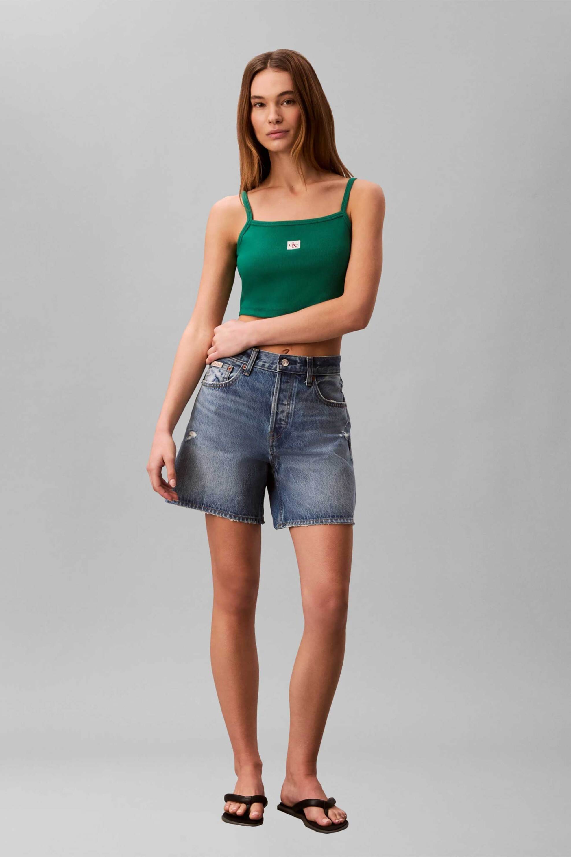 CALVIN KLEIN JEANS Calvin Klein Jeans γυναικείο τοπ αμάνικο ribbed - LV047F221G Πράσινο - 3