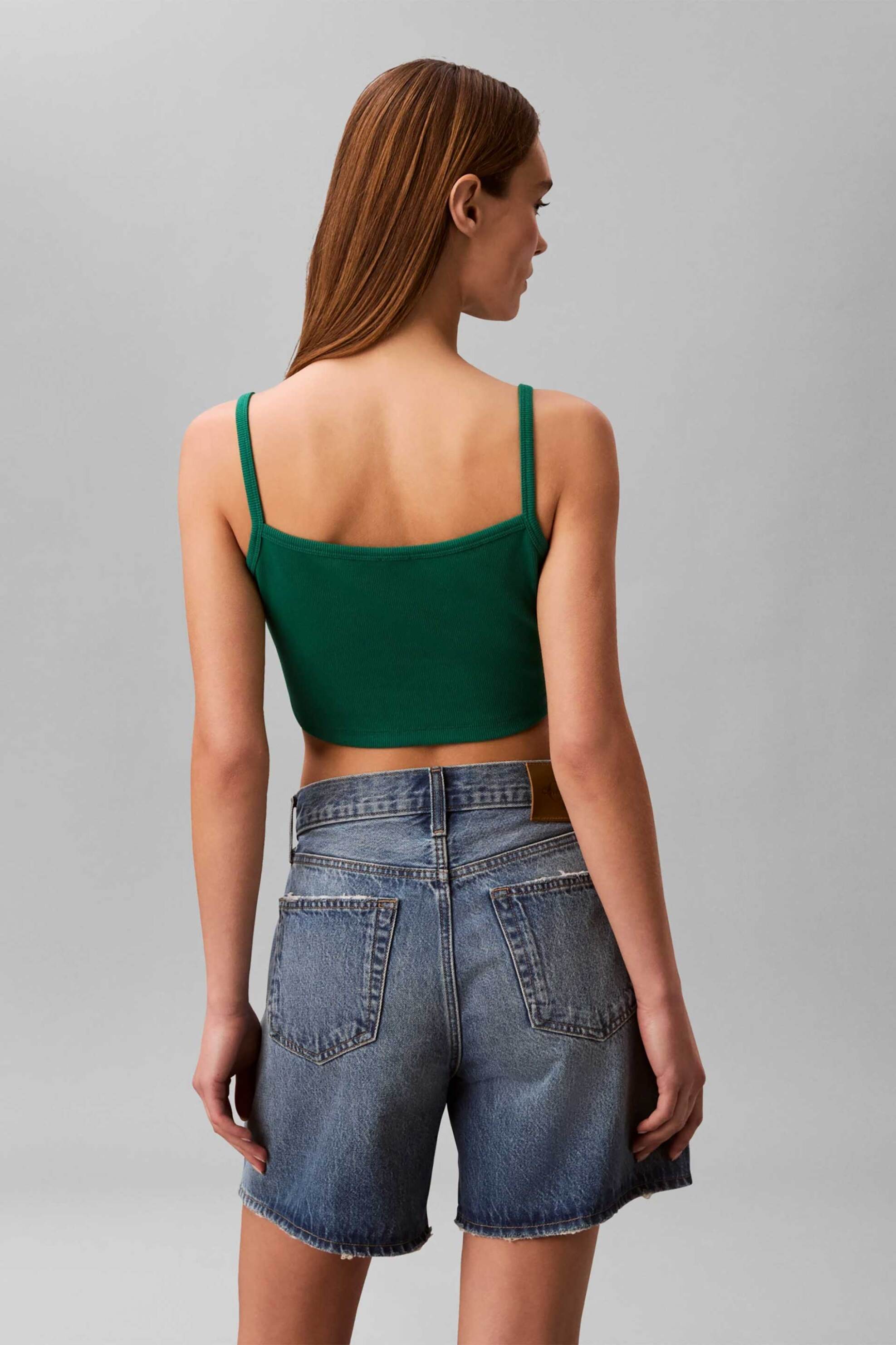 Calvin Klein Jeans Γυναικείο Τοπ Αμάνικο Ribbed - Lv047F221G Πράσινο