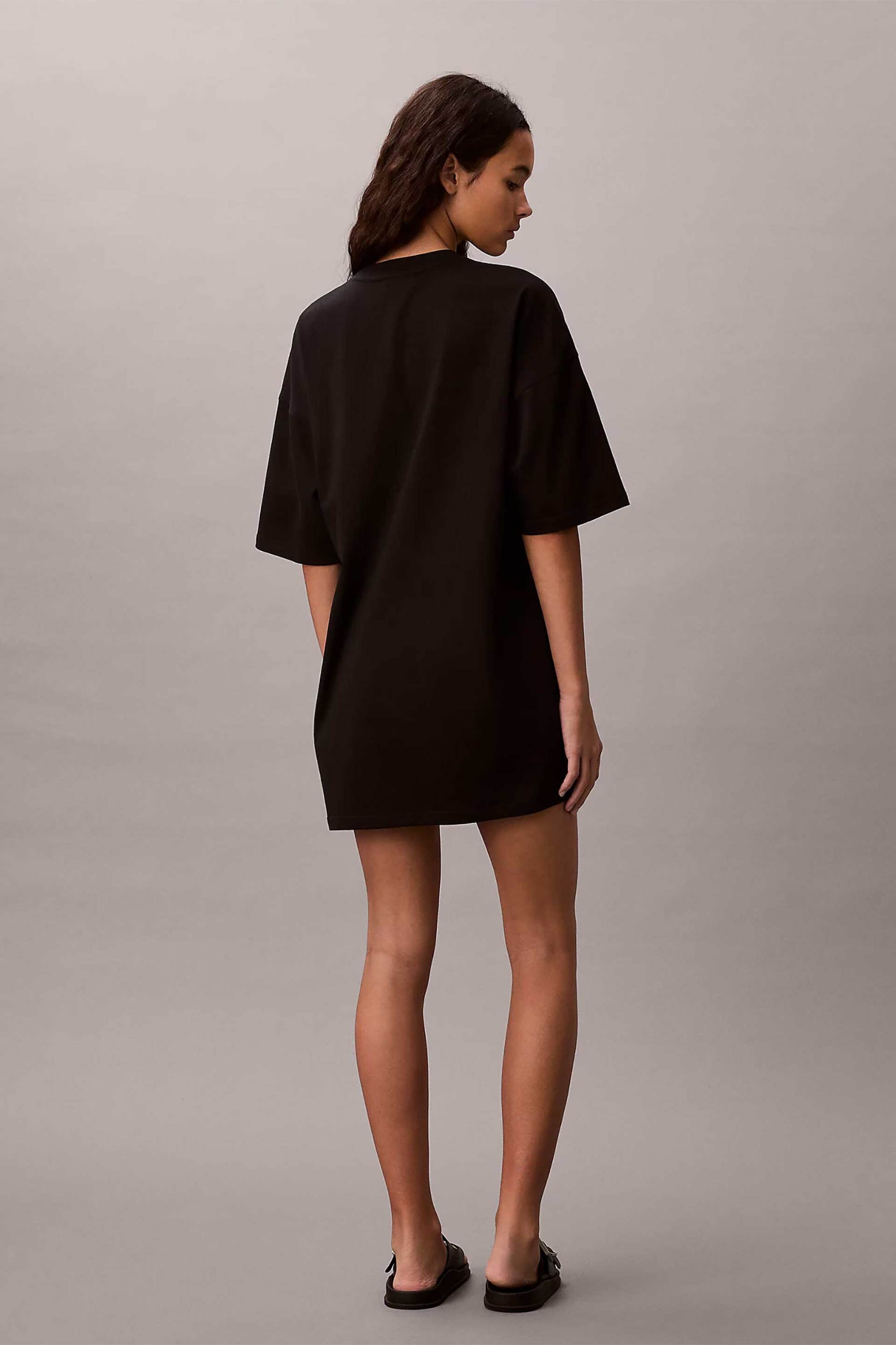 Calvin Klein Jeans Γυναικείο Mini Φόρεμα T-Shirt με Logo Print Στο Στήθος Oversized Fit - Lv047F228G Μαύρο