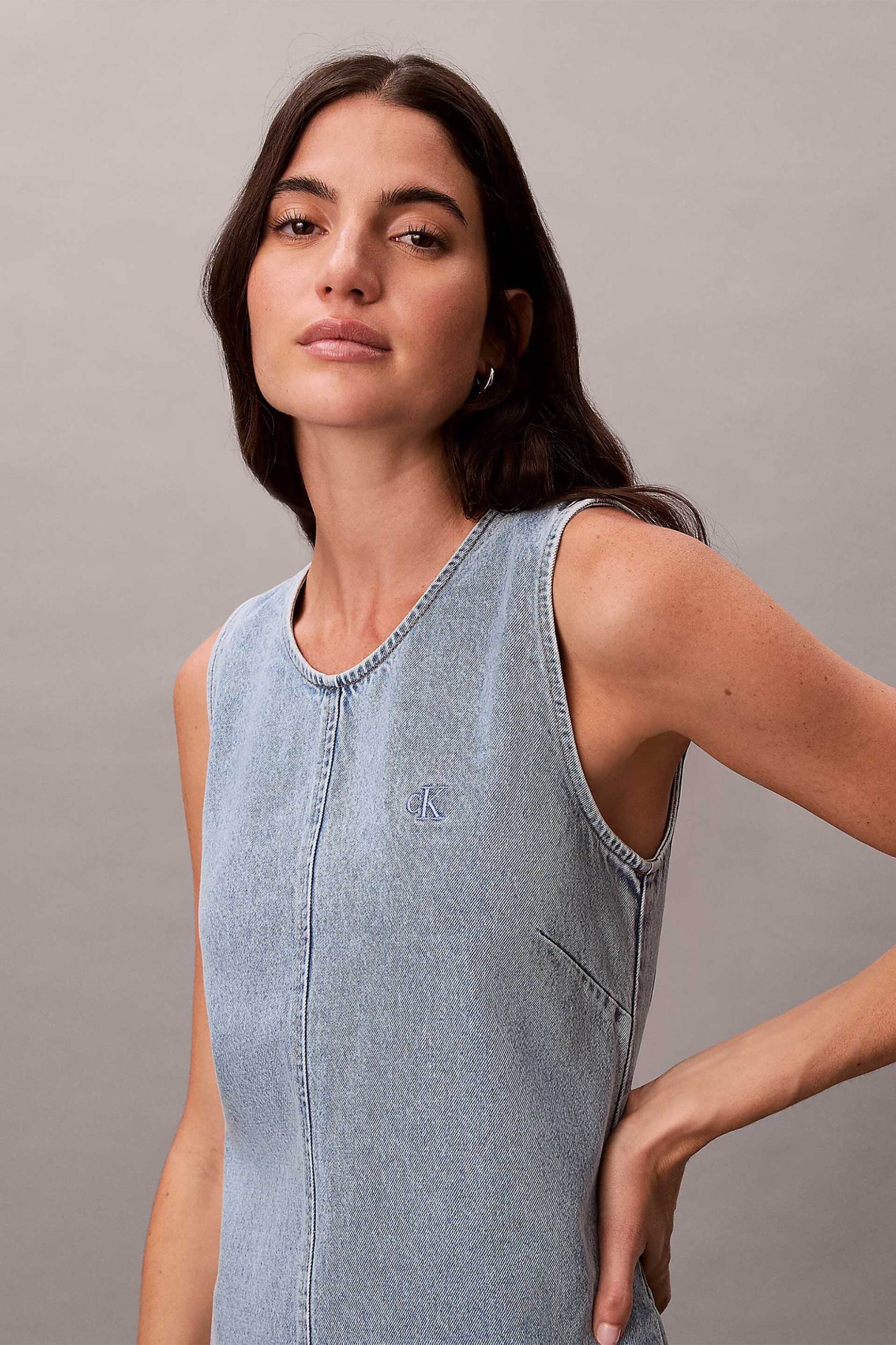 Calvin Klein Jeans γυναικείο mini φόρεμα denim αμάνικο Regular Fit - LV047F499G Denim Blue