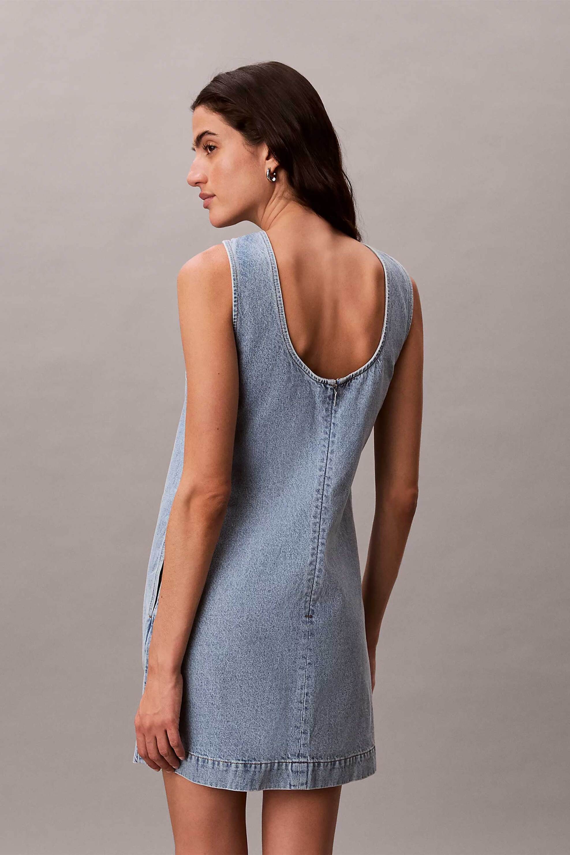 Calvin Klein Jeans Γυναικείο Mini Φόρεμα Denim Αμάνικο Regular Fit - Lv047F499G Blue