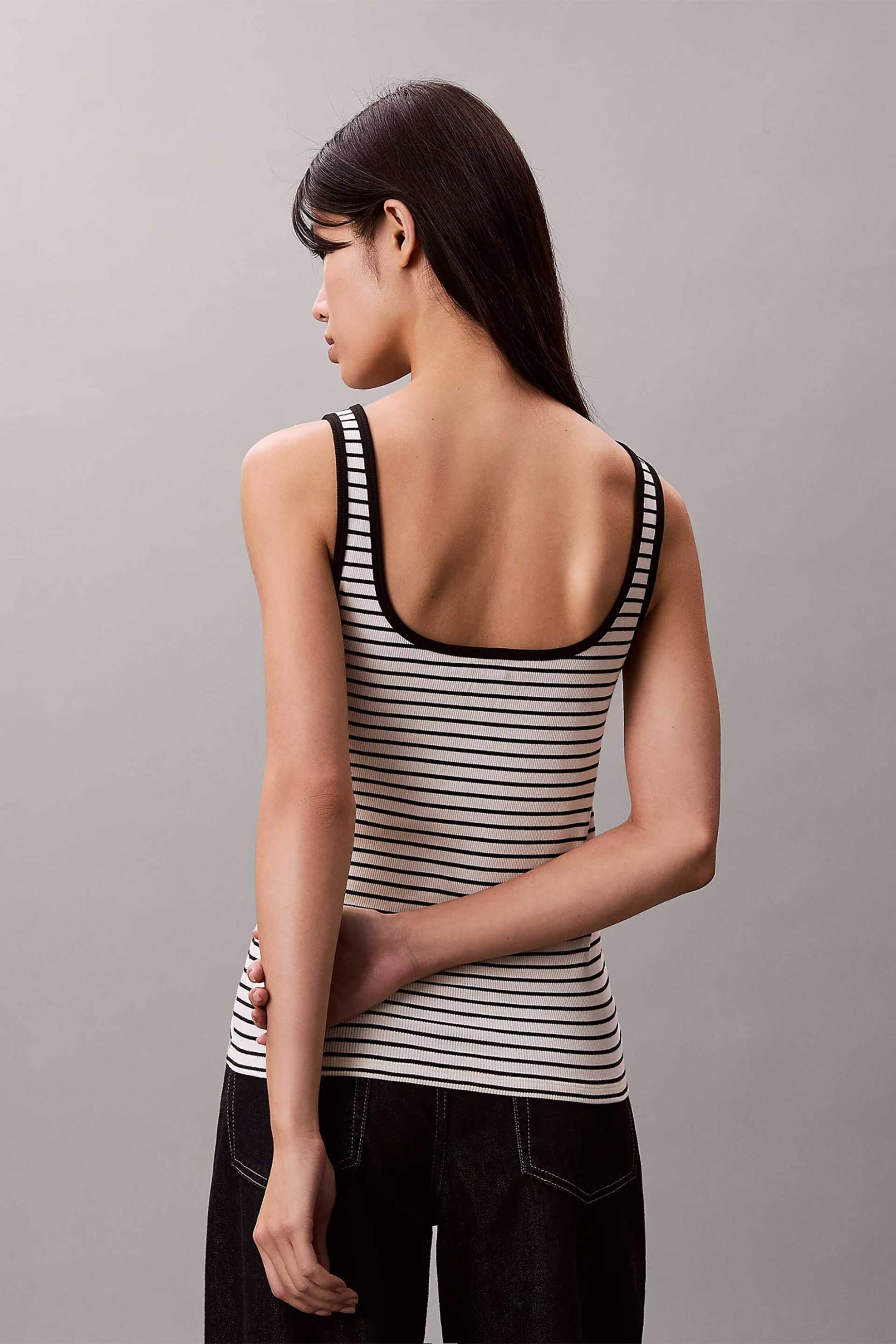 Calvin Klein Jeans Γυναικείο Τοπ Αμάνικο με Ριγέ Σχέδιο Ribbed - Lv047F832G Ασπρόμαυρο