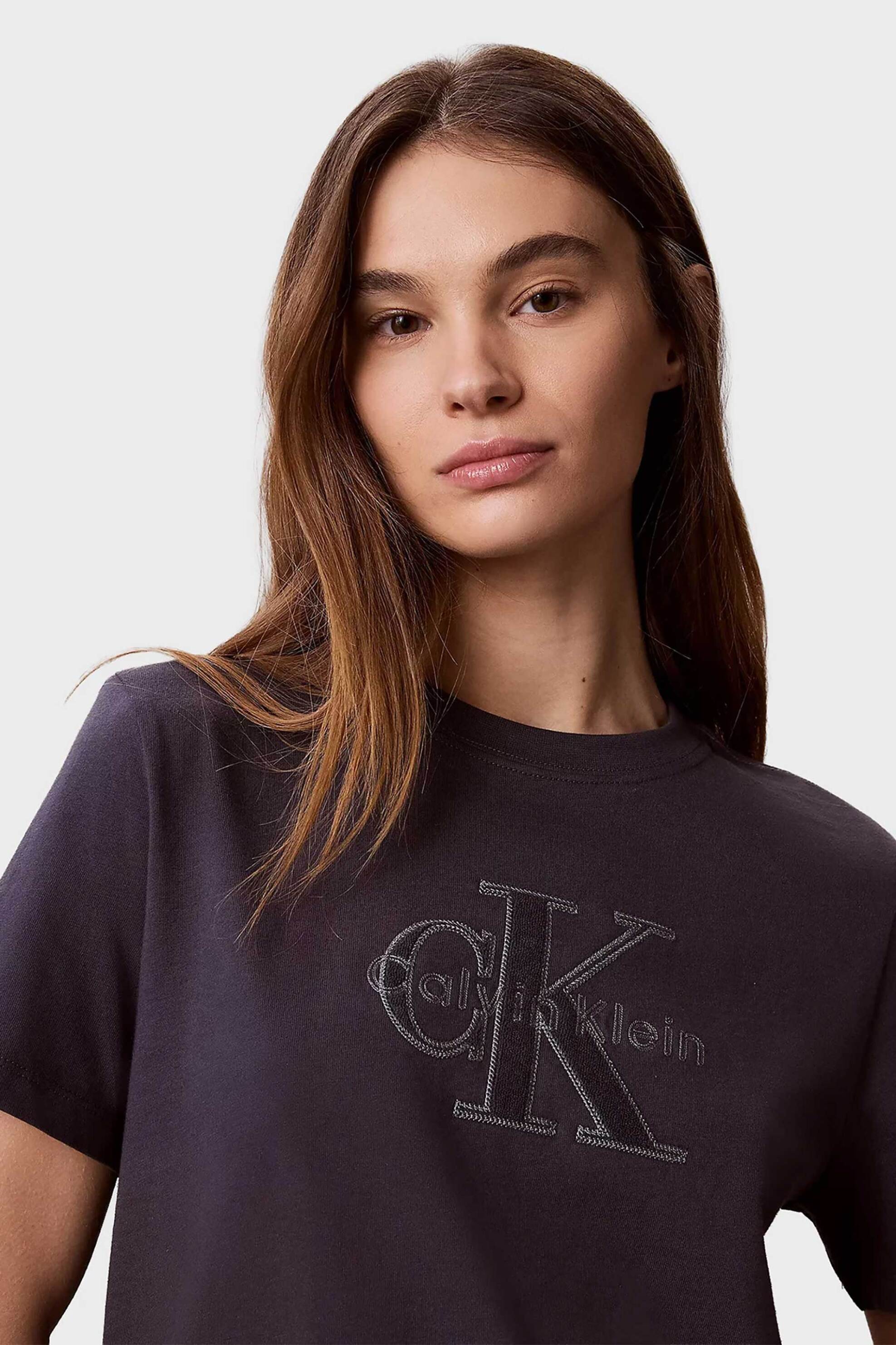 Calvin Klein Jeans γυναικείο T-shirt με κεντημένο λογότυπο Regular Fit - LV047G829G Ανθρακί