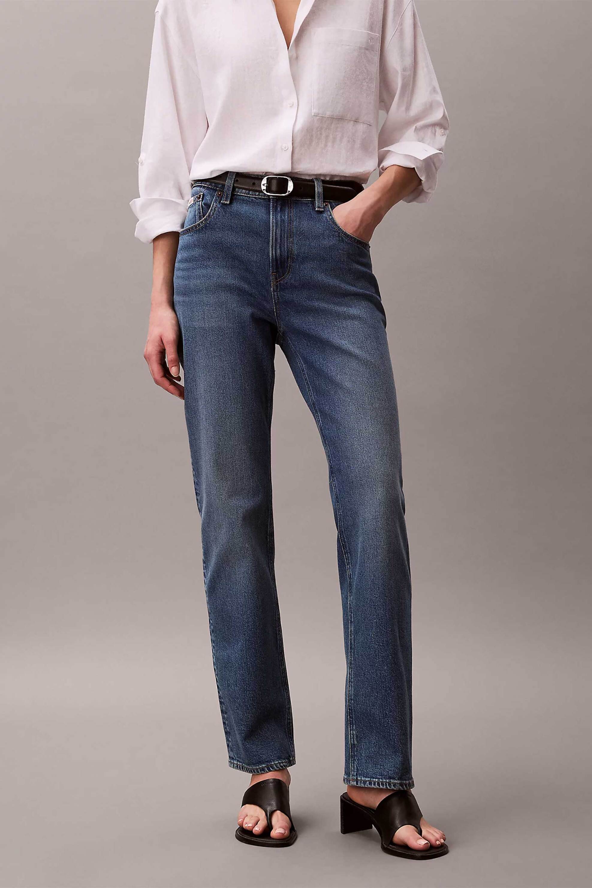 Calvin Klein Jeans γυναικείο ψηλόμεσο τζιν παντελόνι πεντάτσεπο Straight Fit - LV047F711G Denim Blue Σκούρο