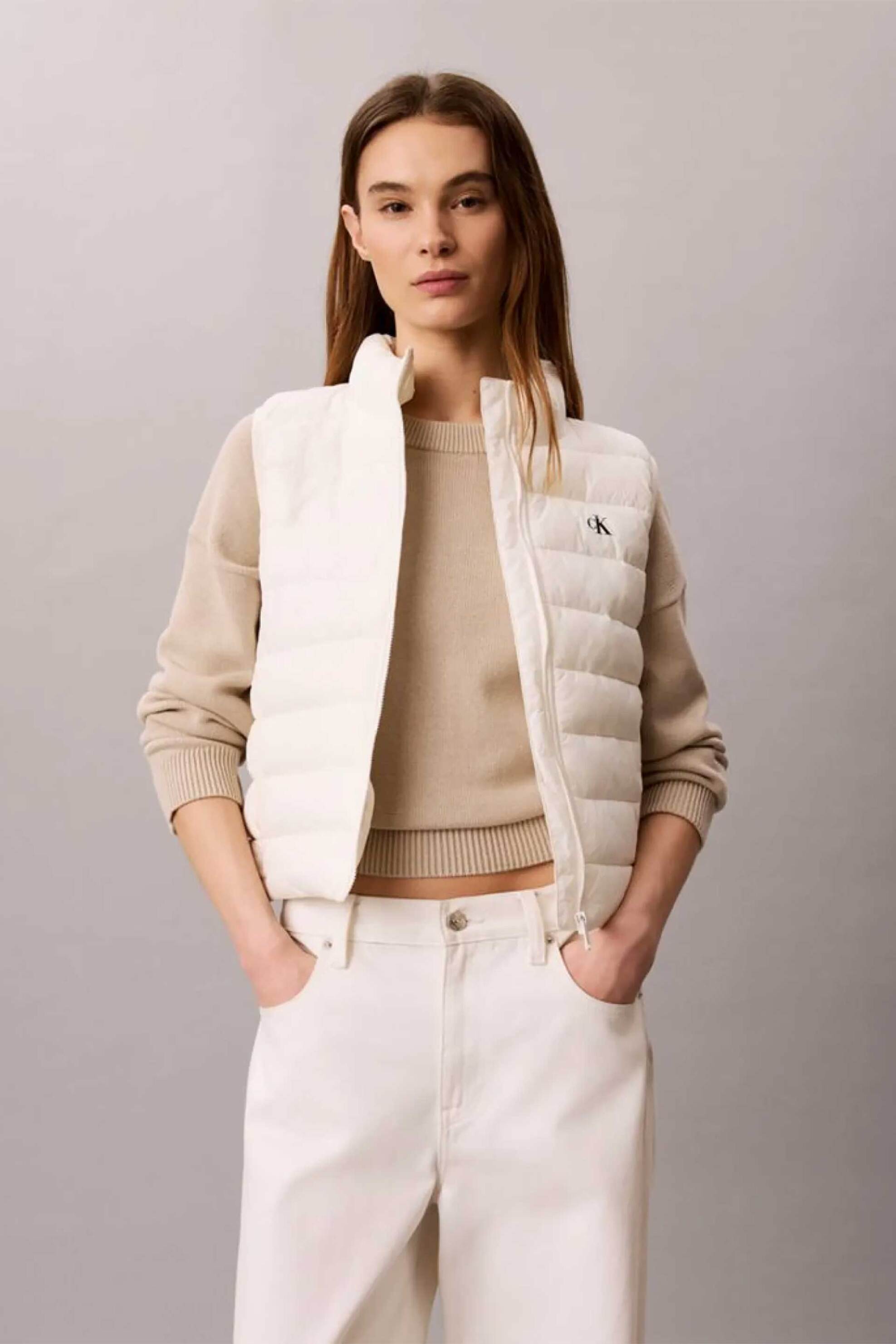 Calvin Klein Jeans γυναικείο αμάνικο μπουφάν καπιτονέ με monogram - LV047G506G Εκρού