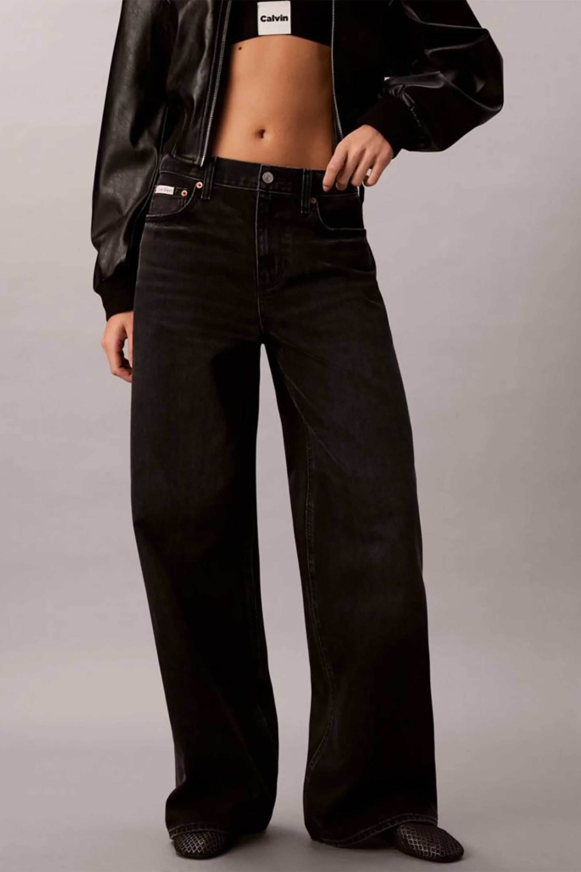 Calvin Klein Jeans γυναικείο ψηλόμεσο τζιν παντελόνι πεντάτσεπο Wide Leg - LV047E700G Μαύρο