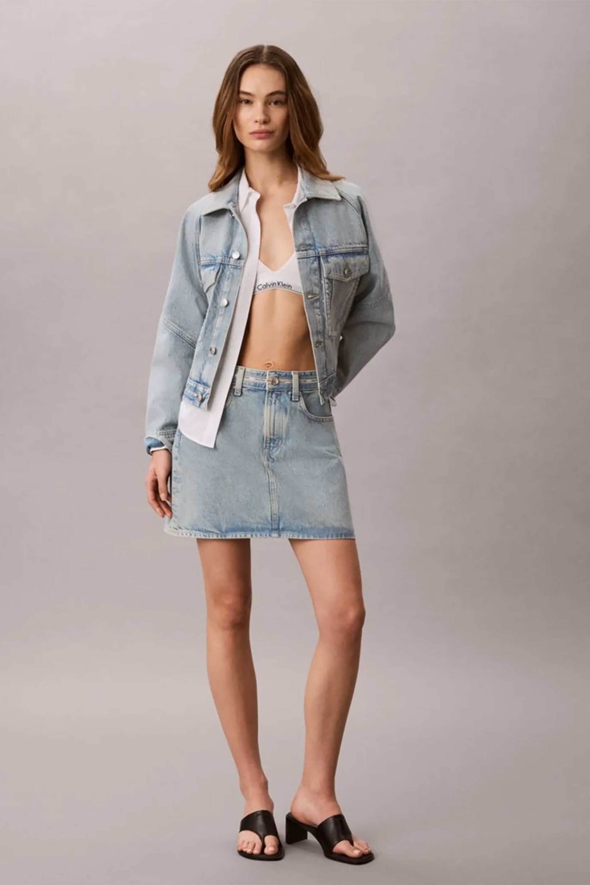 Calvin Klein Jeans γυναικεία mini φούστα denim πεντάτσεπη A-line - LV047G727G Denim Blue Ανοιχτό