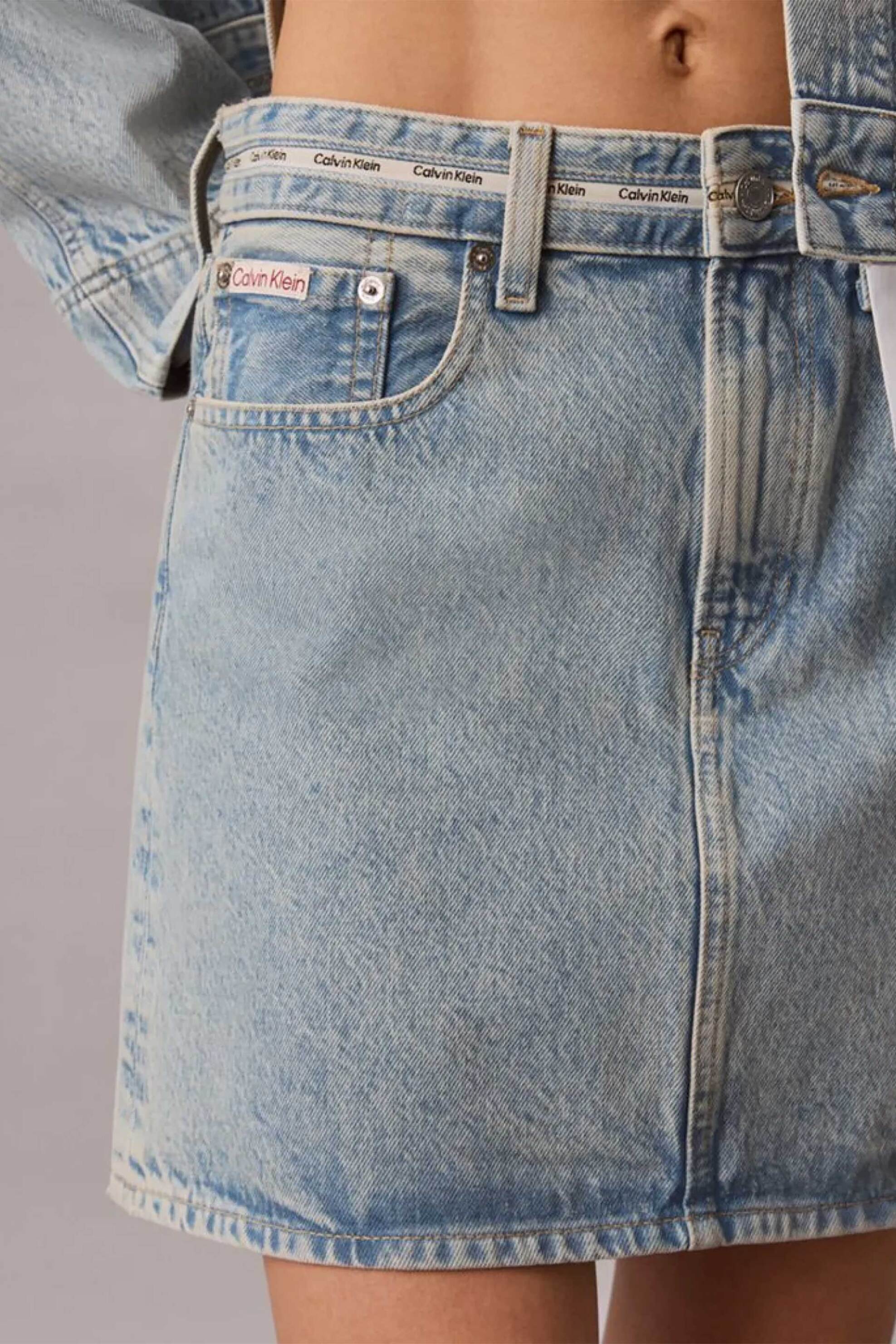 Calvin Klein Jeans γυναικεία mini φούστα denim πεντάτσεπη A-line - LV047G727G Denim Blue Ανοιχτό