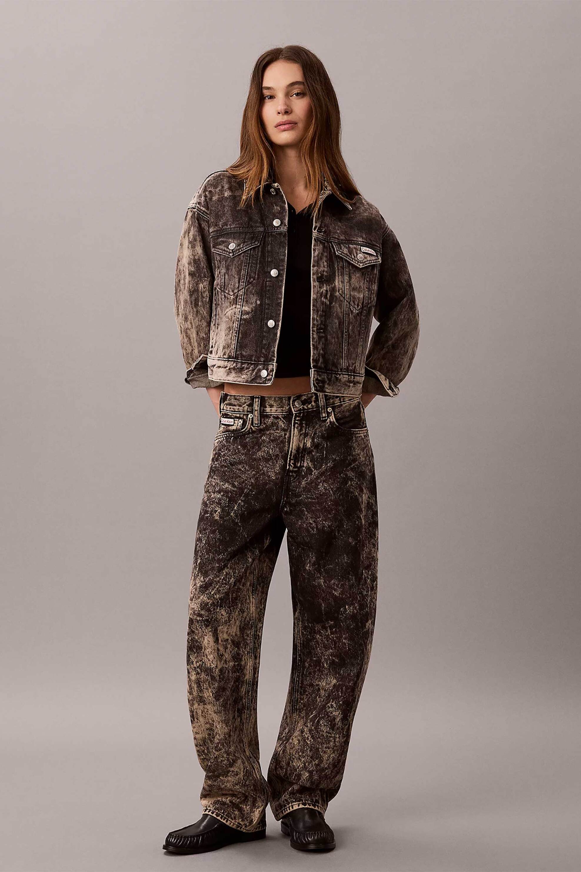 CALVIN KLEIN JEANS Calvin Klein Jeans γυναικείο τζιν παντελόνι πεντάτσεπο Relaxed Barrel Fit - LV047H745G Μαύρο - Καφέ