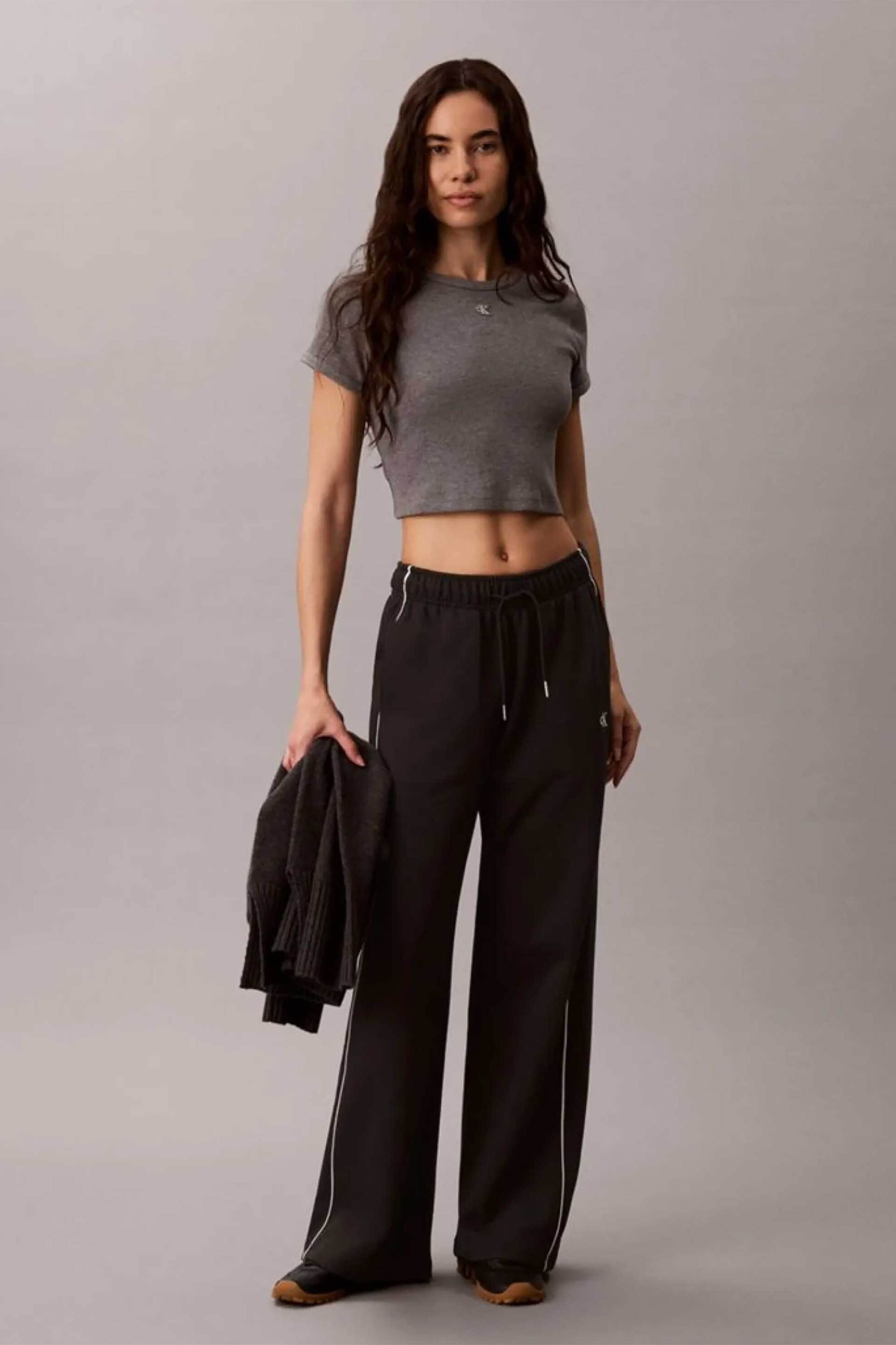 Calvin Klein Jeans γυναικείο παντελόνι φόρμας με contrast ρίγα και monogram Relaxed Fit - LV047H258G Μαύρο