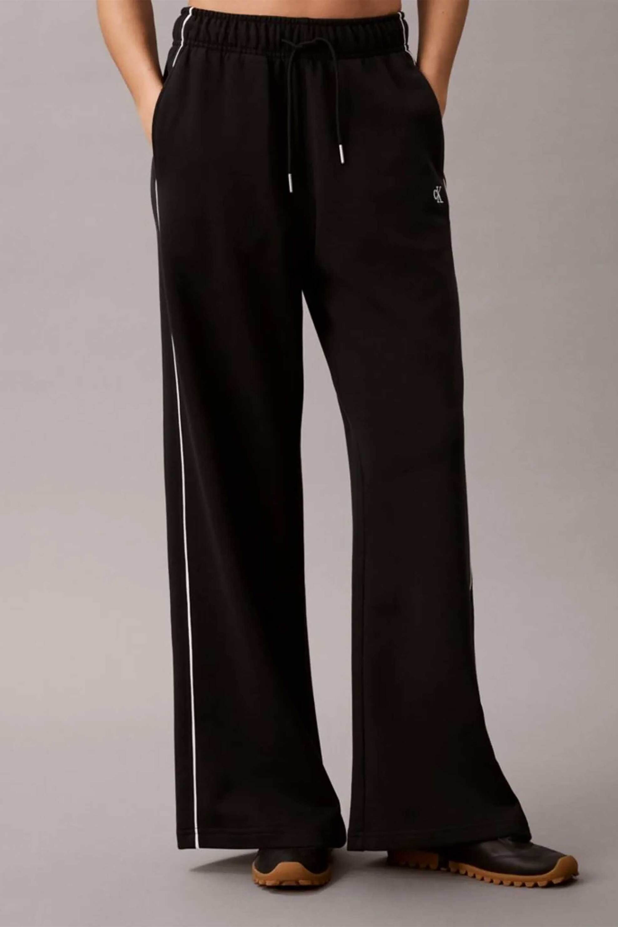 Calvin Klein Jeans γυναικείο παντελόνι φόρμας με contrast ρίγα και monogram Relaxed Fit - LV047H258G Μαύρο