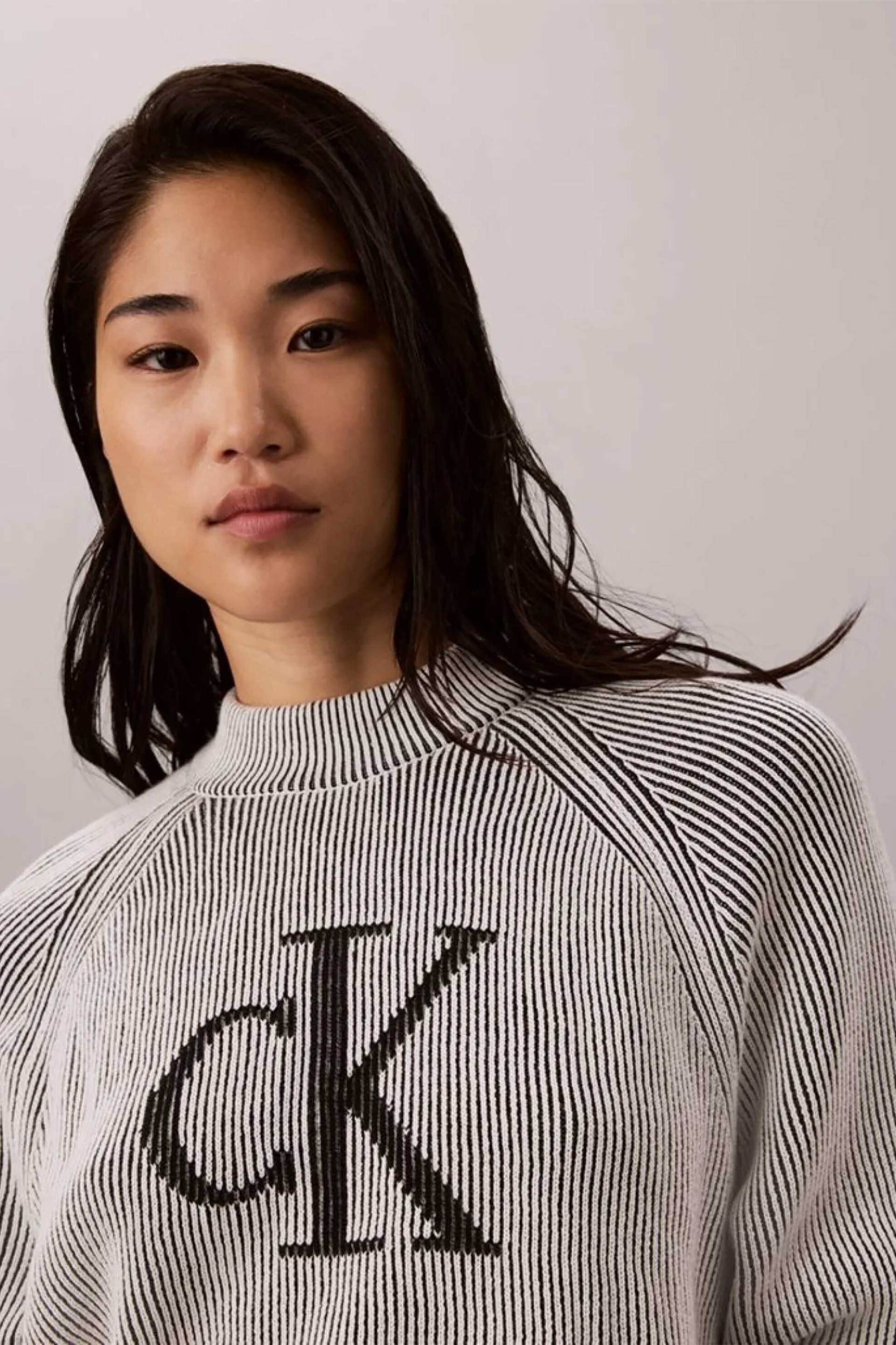 Calvin Klein Jeans γυναικείο πουλόβερ ribbed με monogram Relaxed Fit - LV047H317G Γκρι