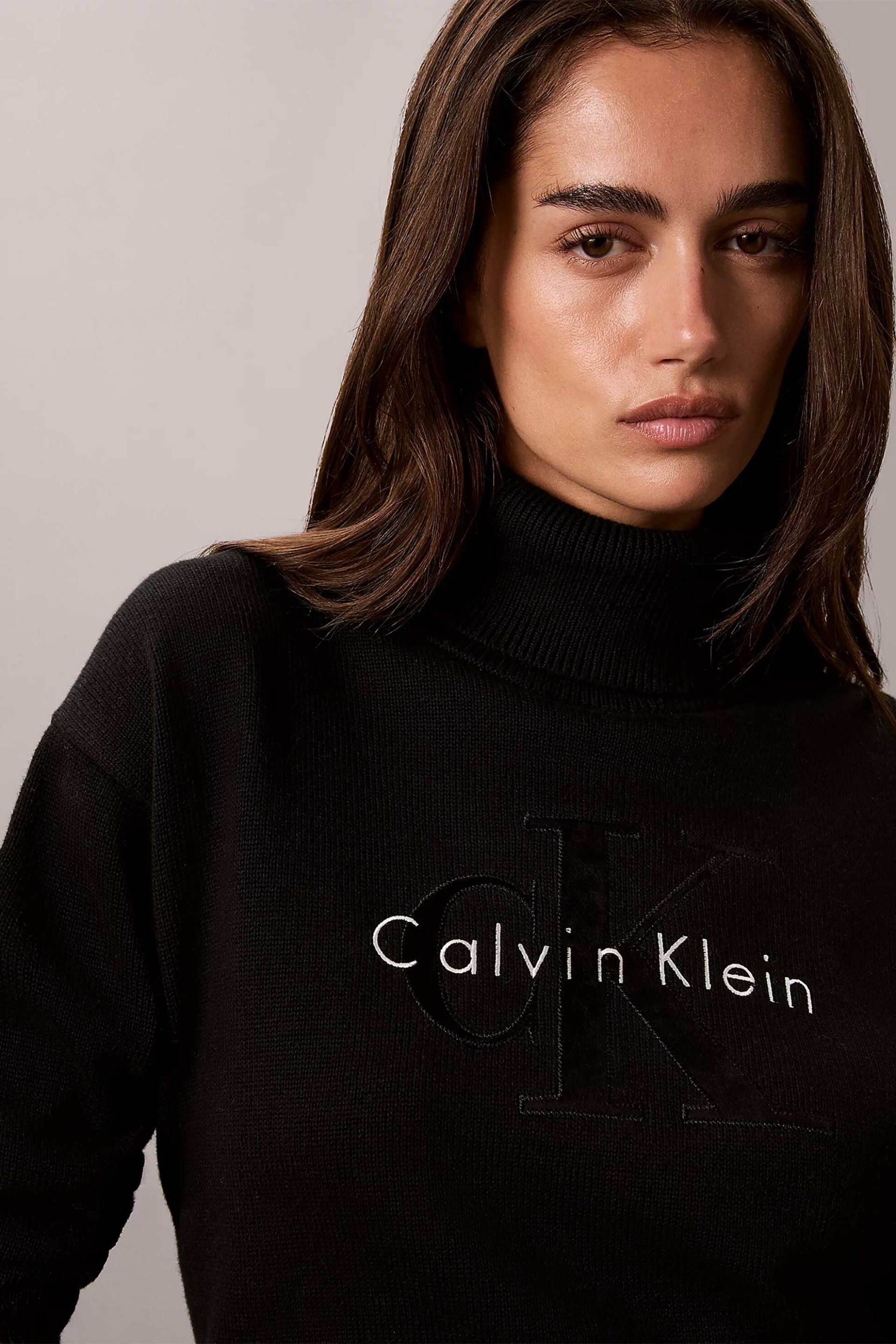 Calvin Klein Jeans γυναικεία πλεκτή μπλούζα ζιβάγκο με κεντημένο λογότυπο Relaxed Fit - LV047H329G Μαύρο